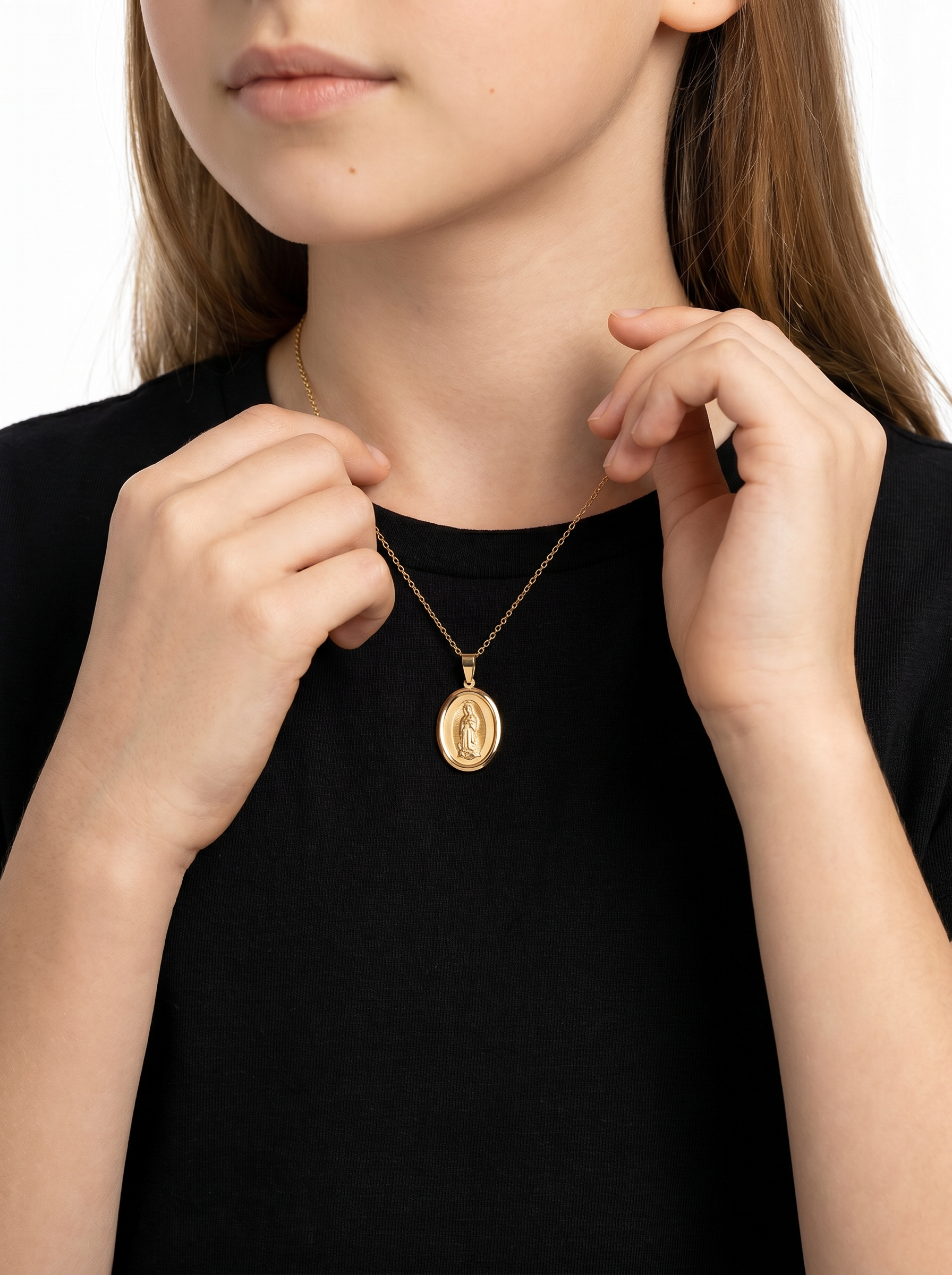 Medalla Virgen Oro 14k Ovalada + Estuche