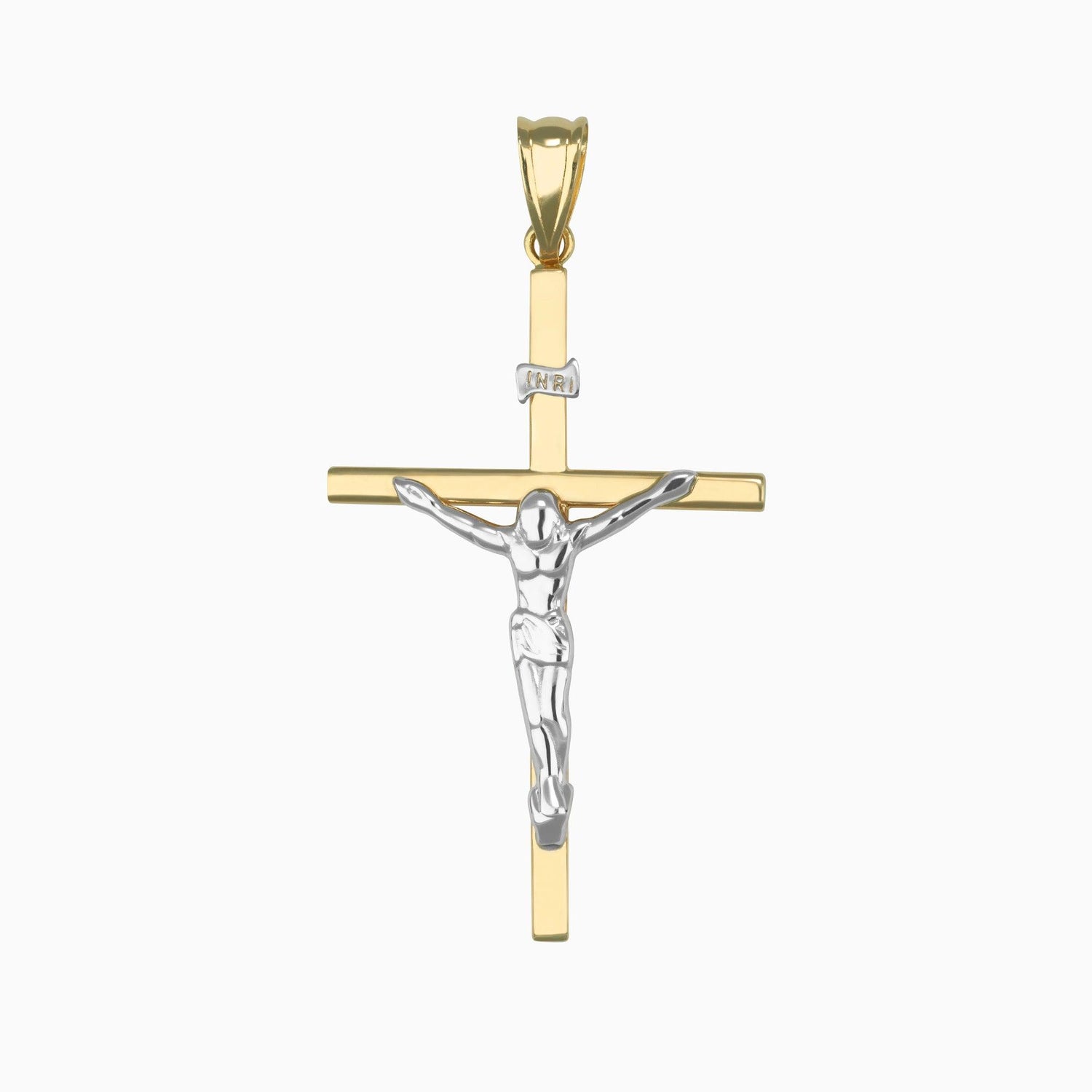 Dije Cruz con Cristo Oro Blanco & Amarillo 14k