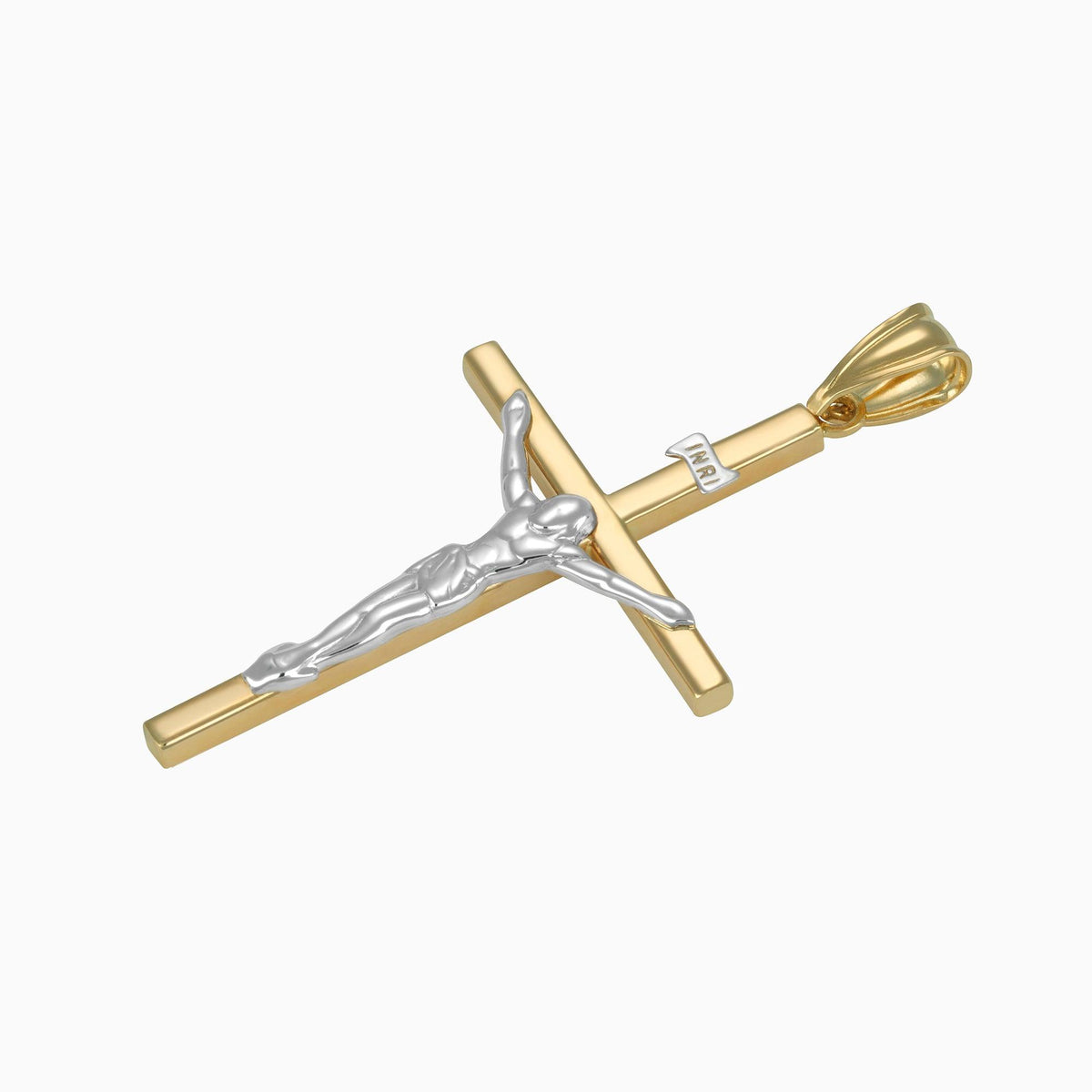 Dije Cruz con Cristo Oro Blanco & Amarillo 14k + Estuche