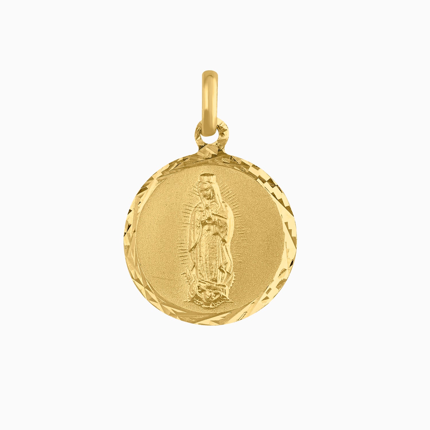 Medalla 2 caras Guadalupe y Sagrado Corazón Oro 14k + Estuche