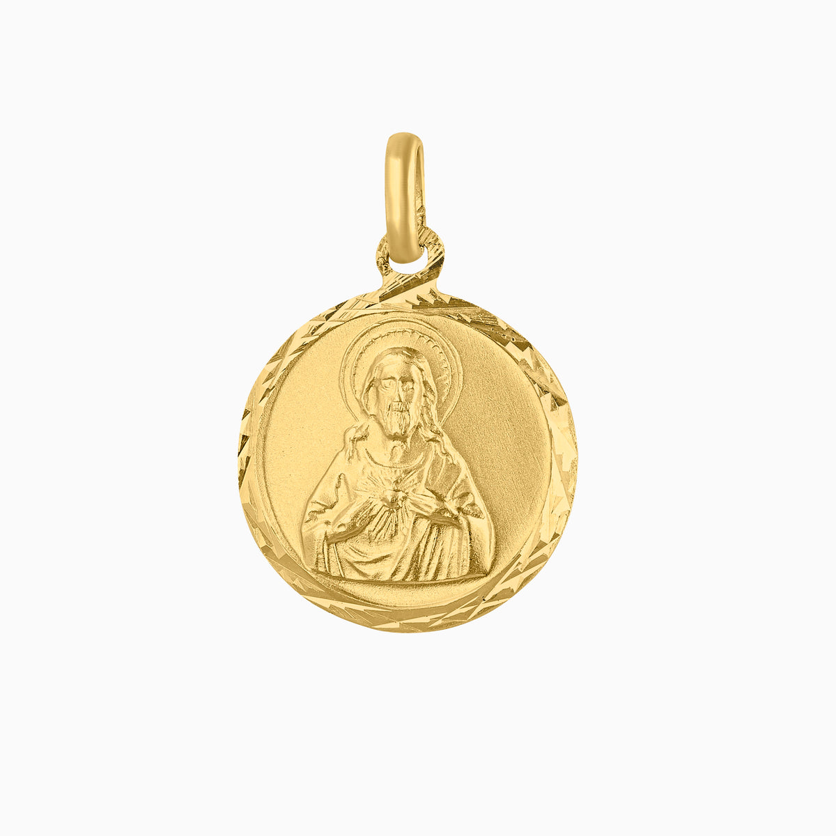 Medalla 2 caras Guadalupe y Sagrado Corazón Oro 14k + Estuche