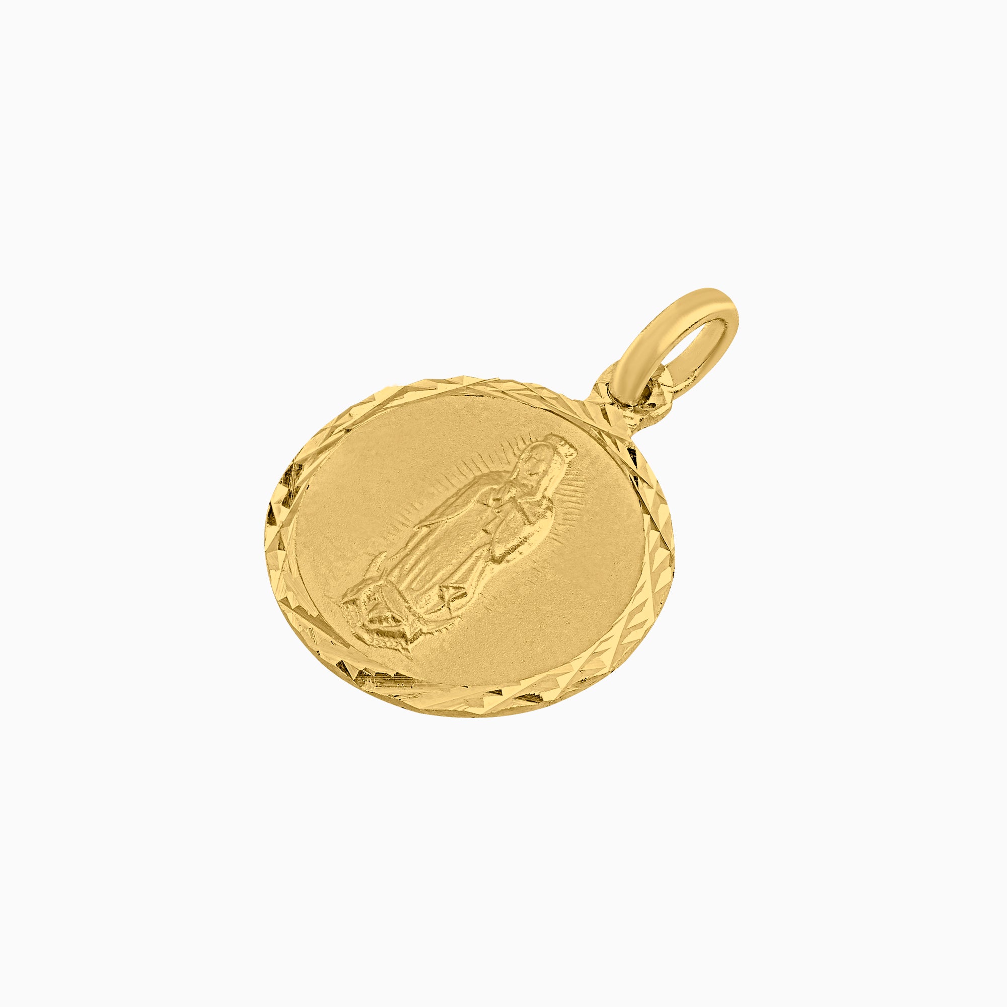 Medalla 2 caras Guadalupe y Sagrado Corazón Oro 14k + Estuche