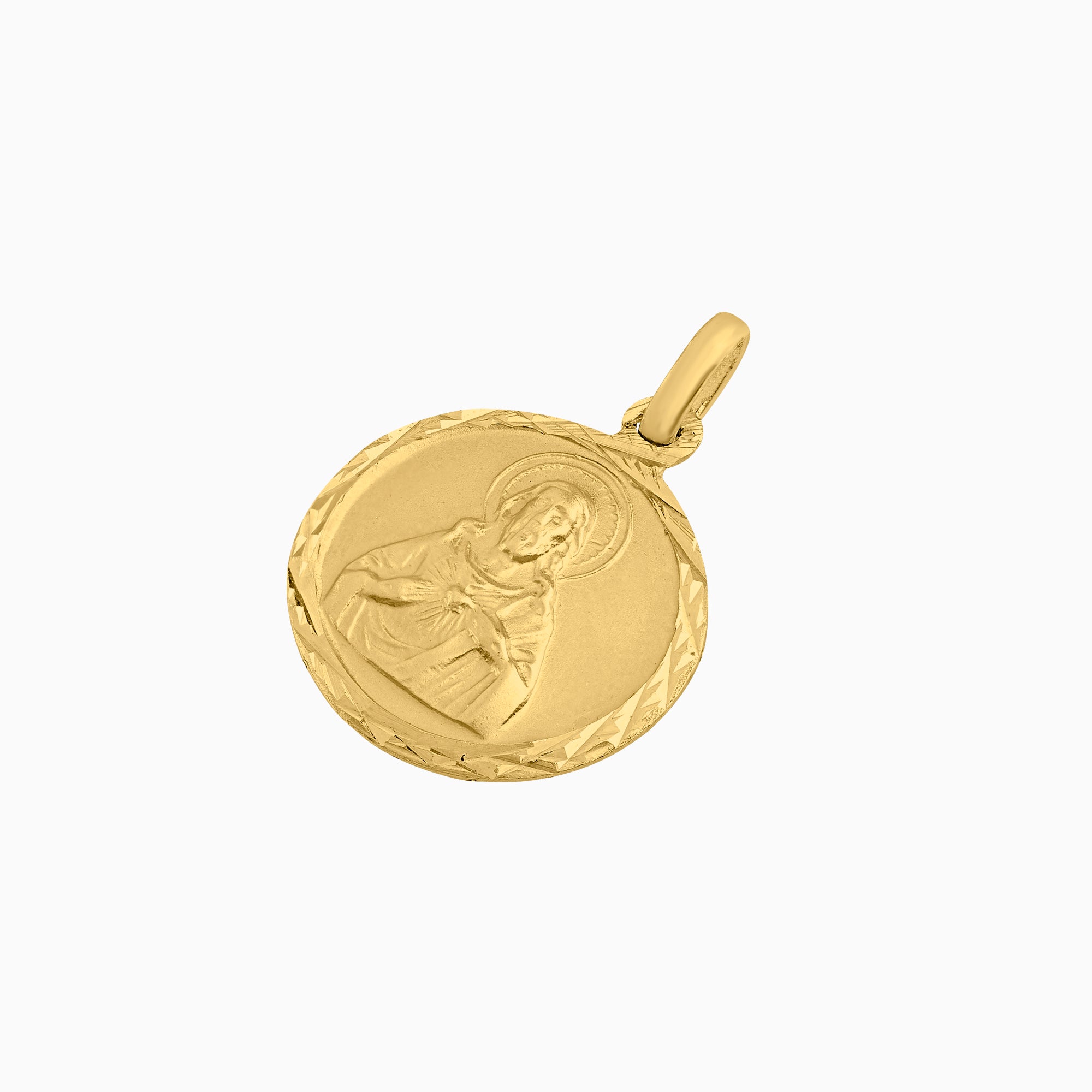 Medalla 2 caras Guadalupe y Sagrado Corazón Oro 14k + Estuche