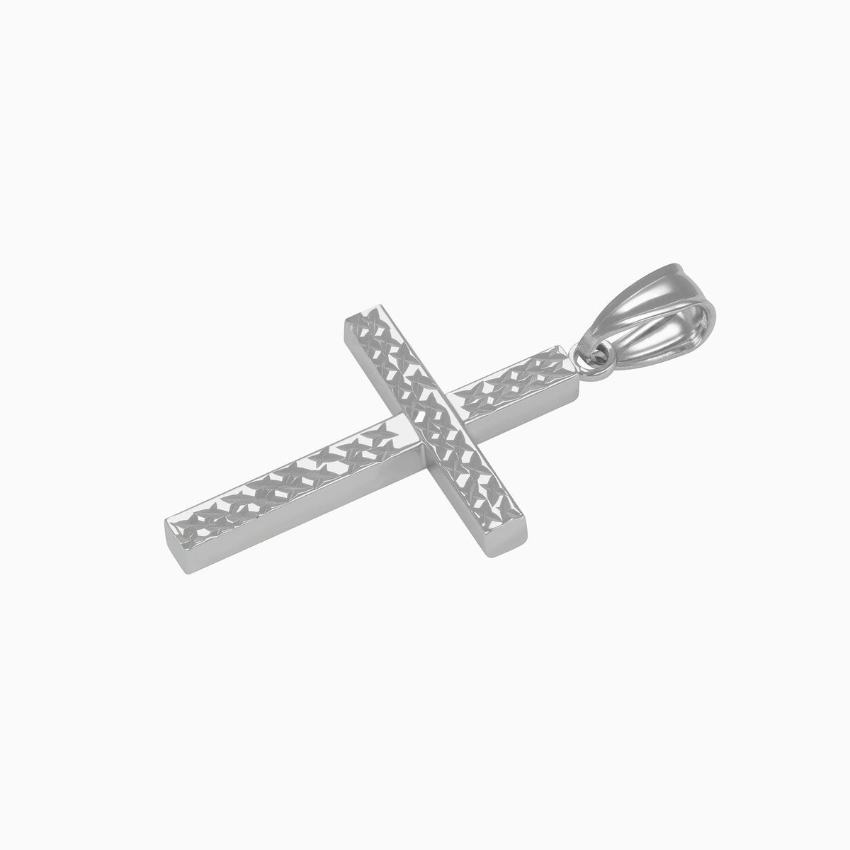 Dije Cruz Diamantada Oro Blanco 14k + Estuche
