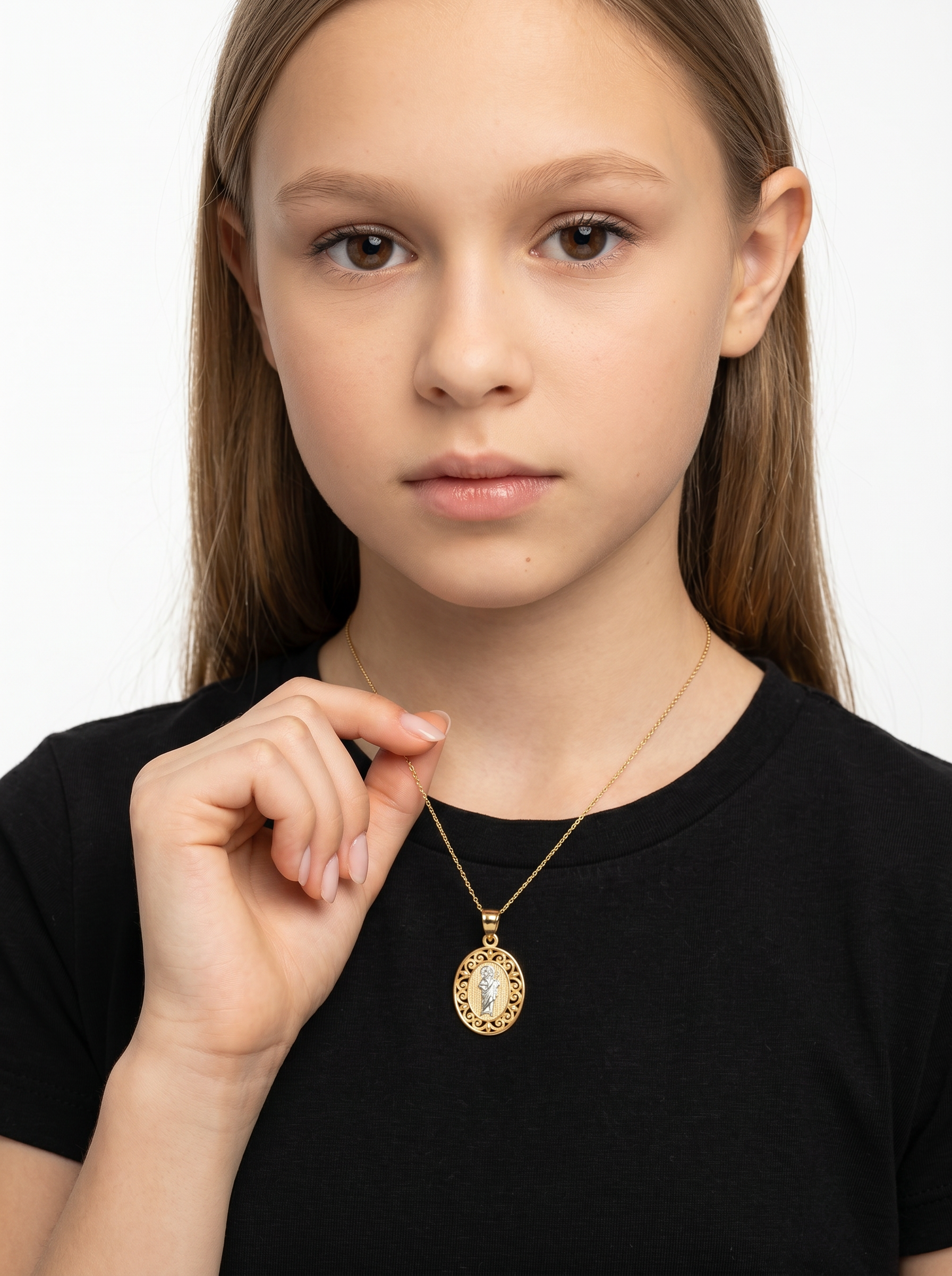 Dije Medalla San Judas Oro Amarillo & Blanco 14k + Estuche