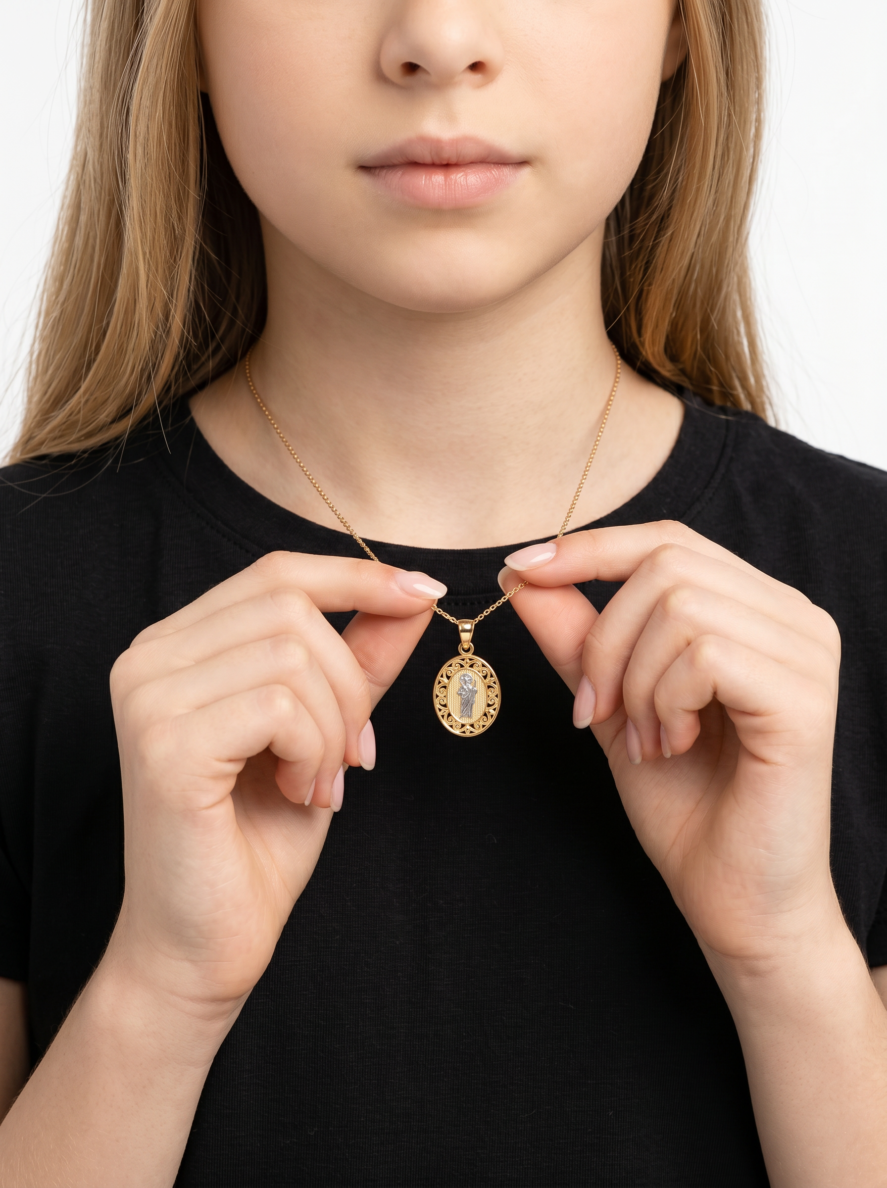 Dije Medalla San Judas Oro Amarillo & Blanco 14k + Estuche