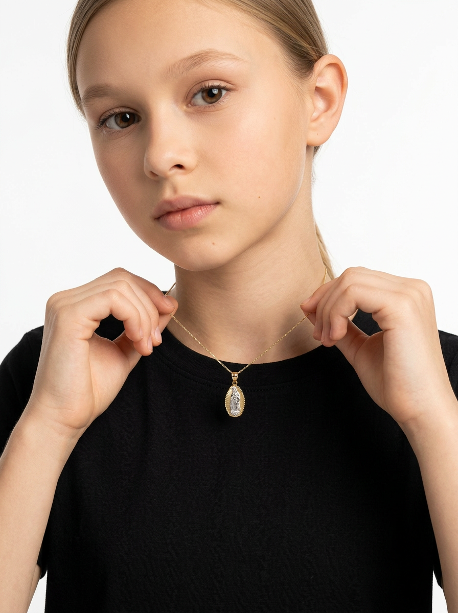 14k Yellow &amp; White Gold Virgin Pendant