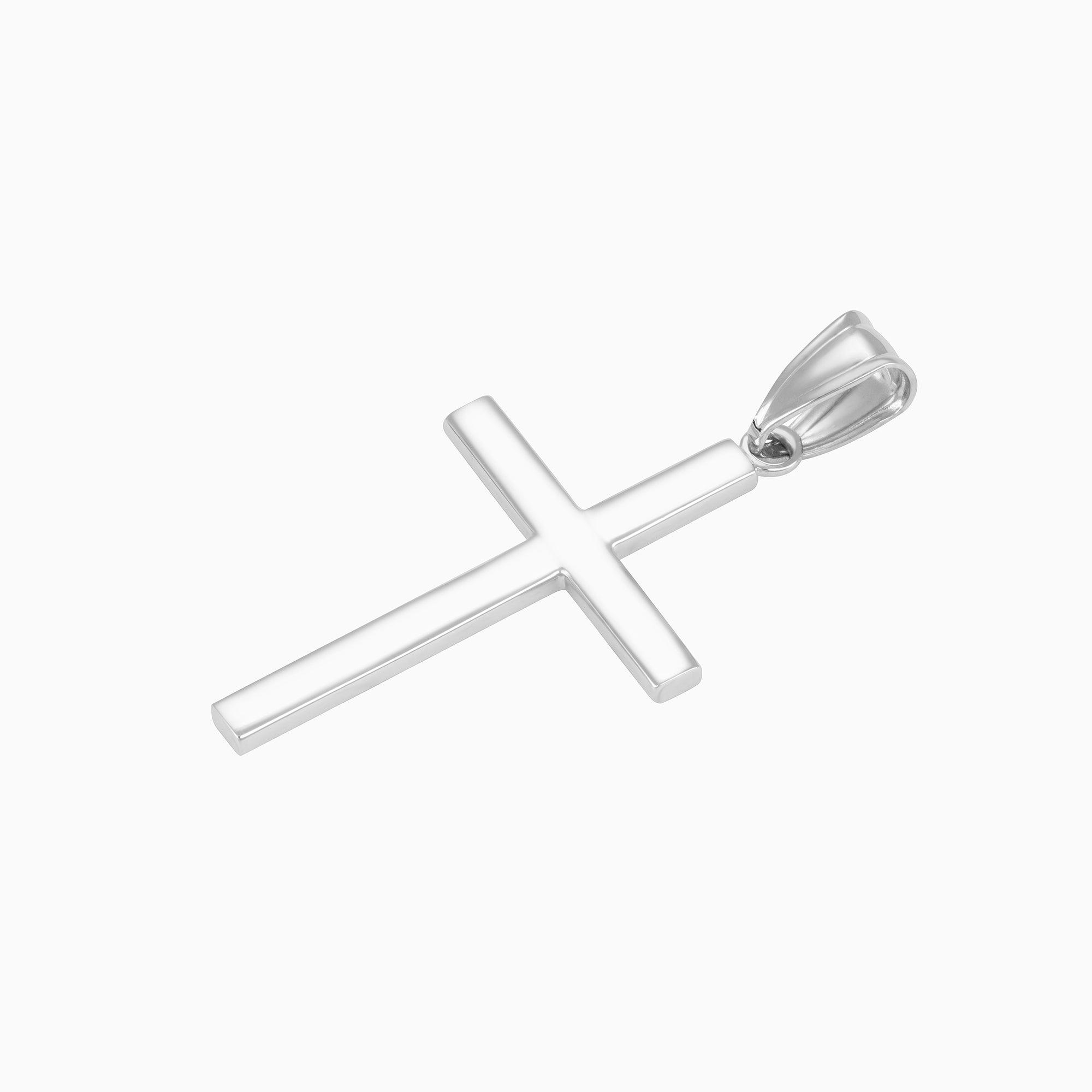 Dije Cruz Ultra Light Oro Blanco 14k + Estuche