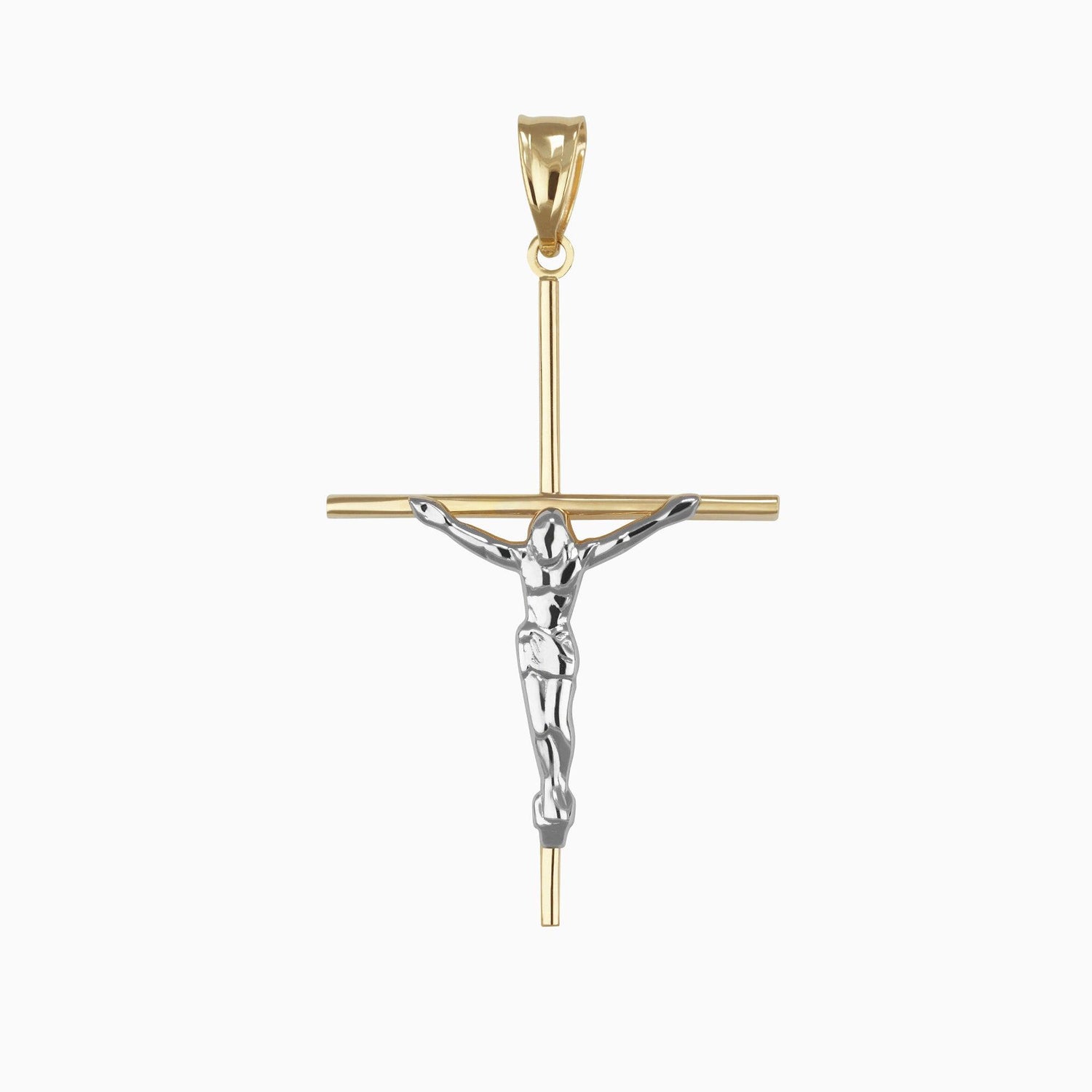 Dije Cruz con Cristo Oro Amarillo & Blanco 14k