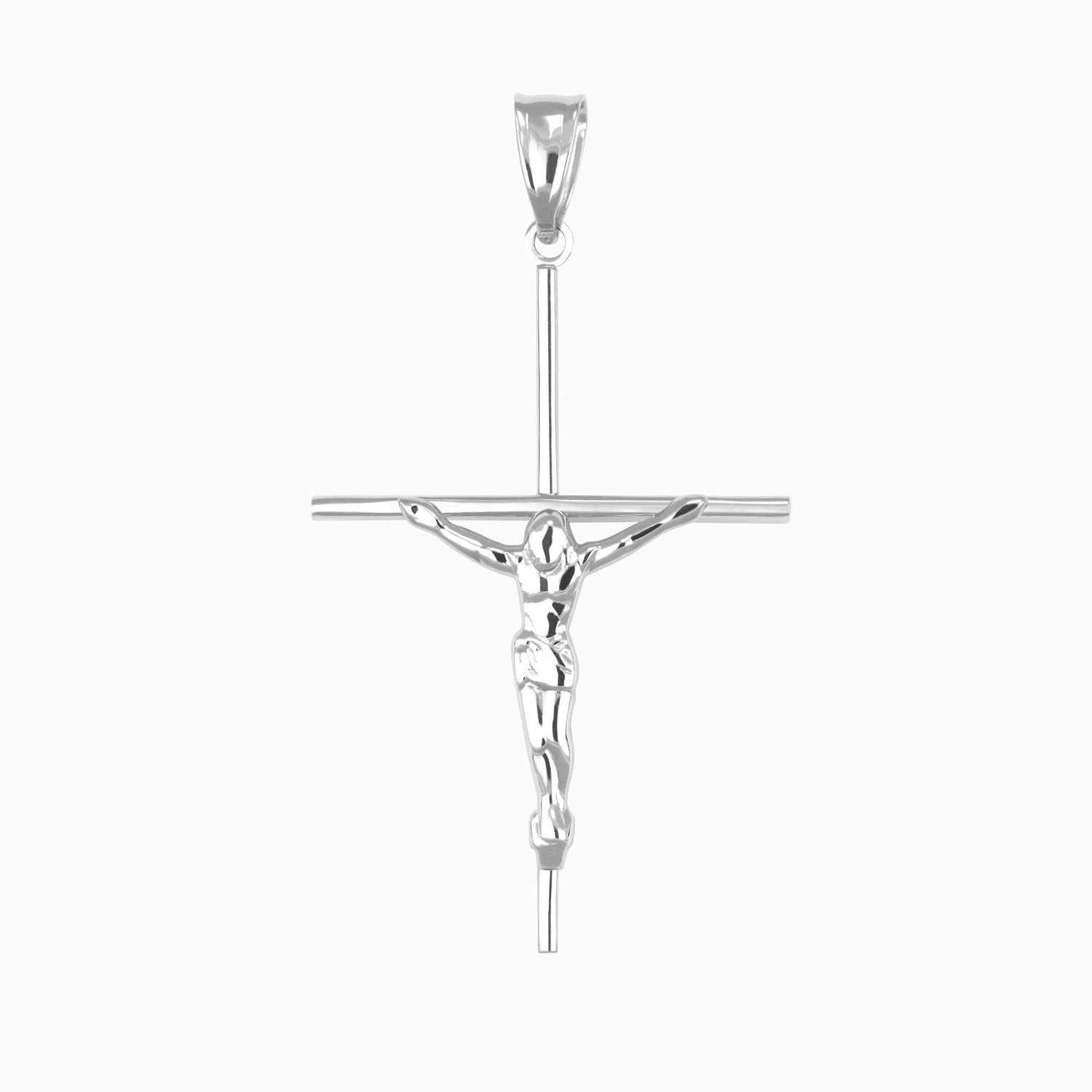 Dije Cruz con Cristo Oro Blanco 14k