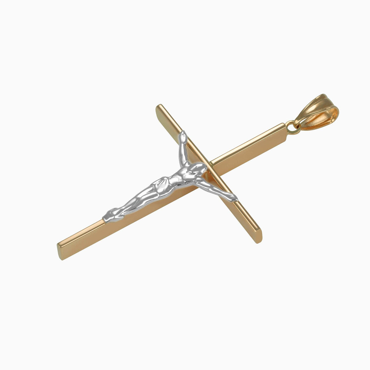 Dije Cruz con Cristo Ultra Light Oro Blanco & Amarillo 14k + Estuche