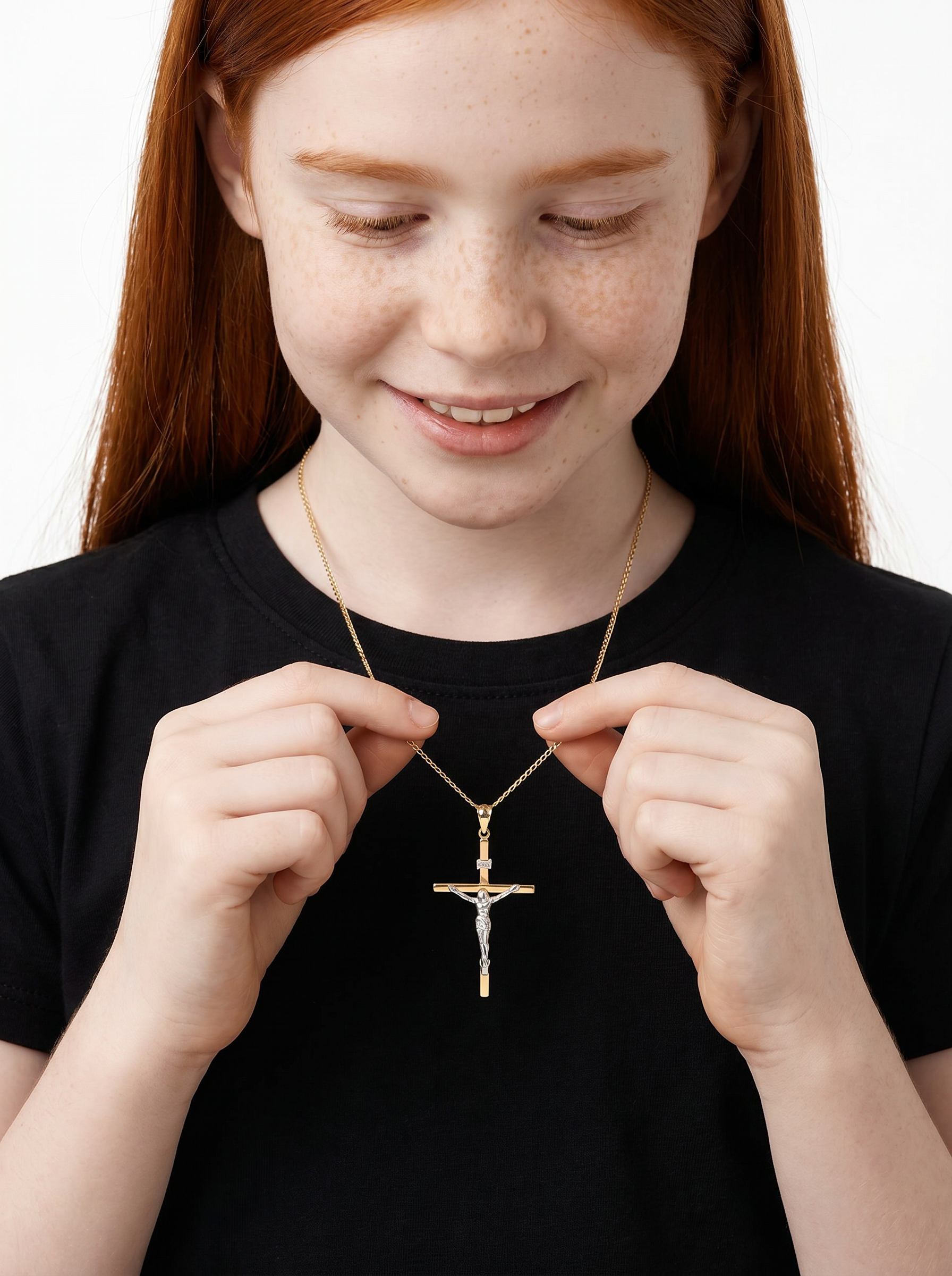 Ultra Light 14k White &amp; Yellow Gold Cross with Christ Pendant