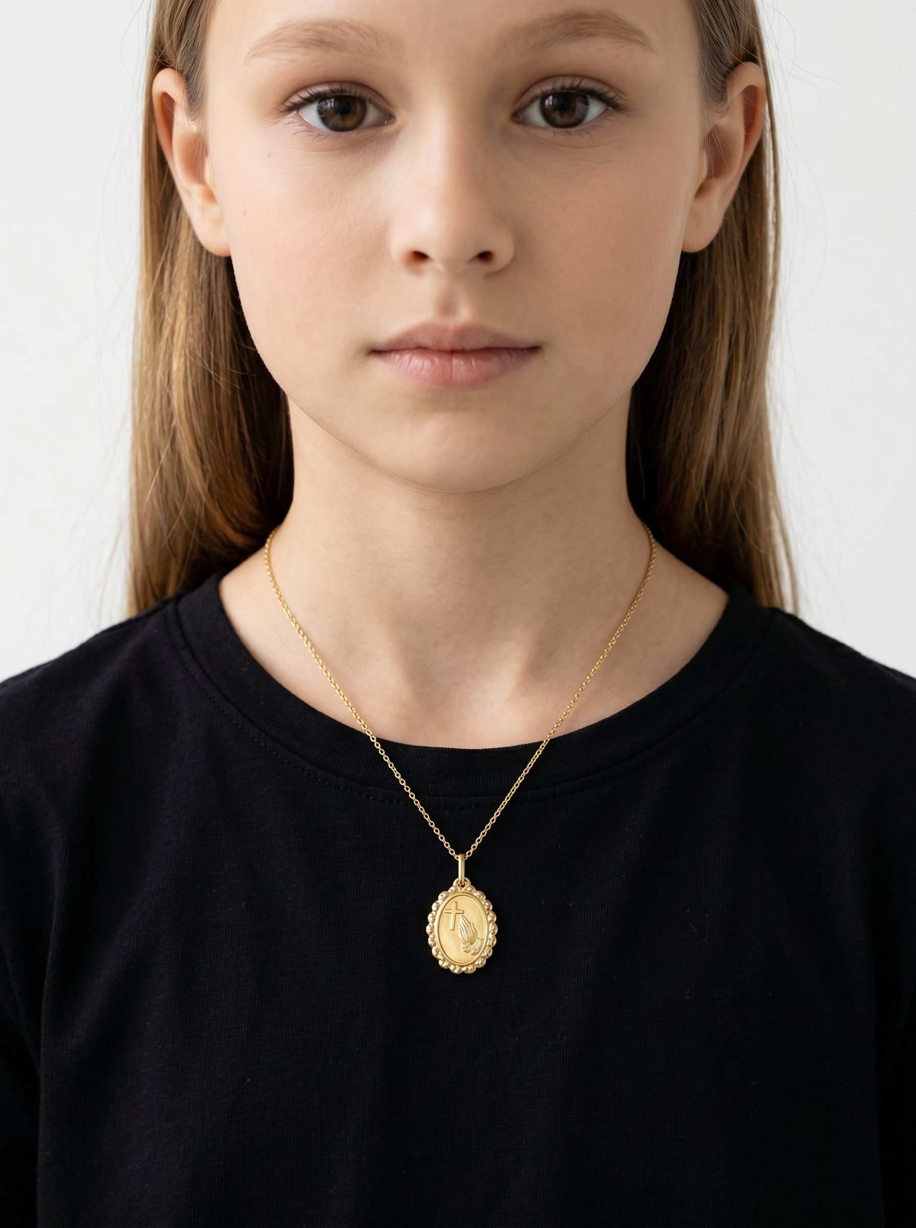 Dije Medalla Ovalada Plegaria Oro Amarillo 14k + Estuche