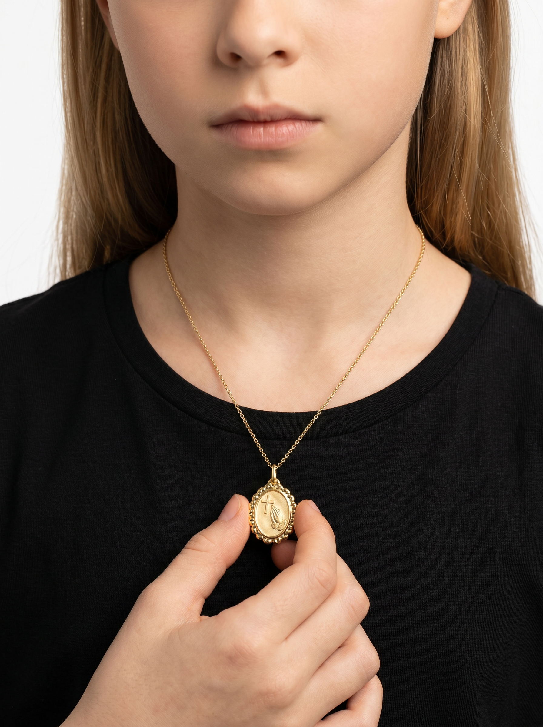 Dije Medalla Ovalada Plegaria Oro Amarillo 14k + Estuche
