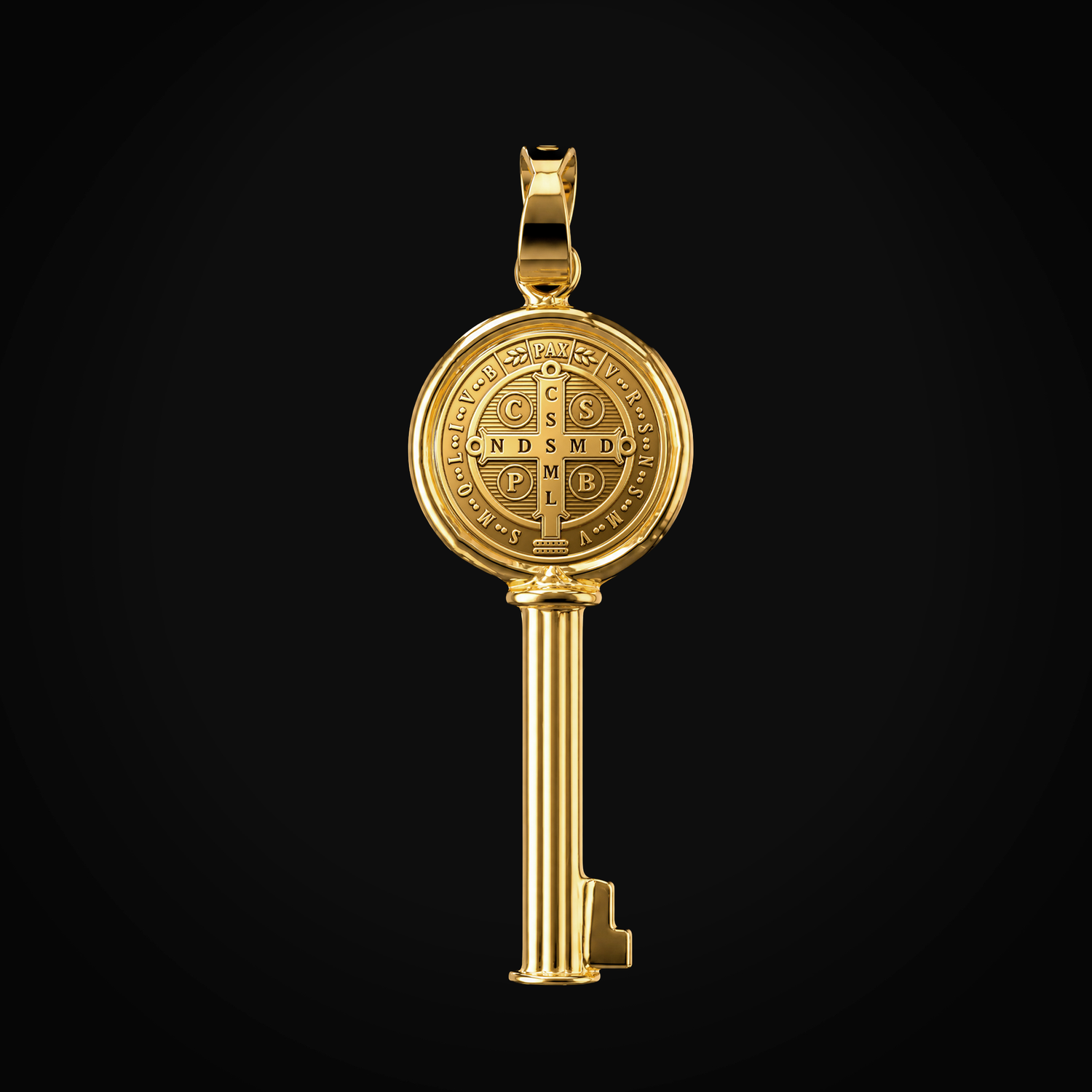 Dije 14k Llave Con Medalla San Benito Oro Amarillo + Estuche