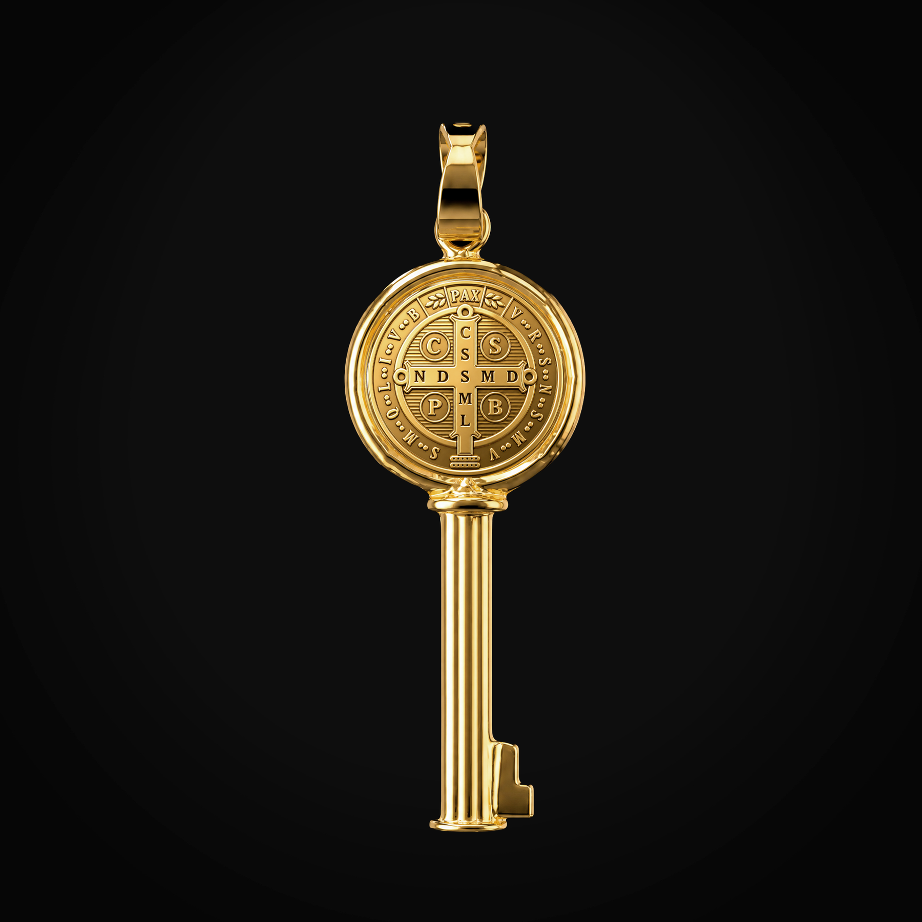 Dije 14k Llave Con Medalla San Benito Oro Amarillo + Estuche