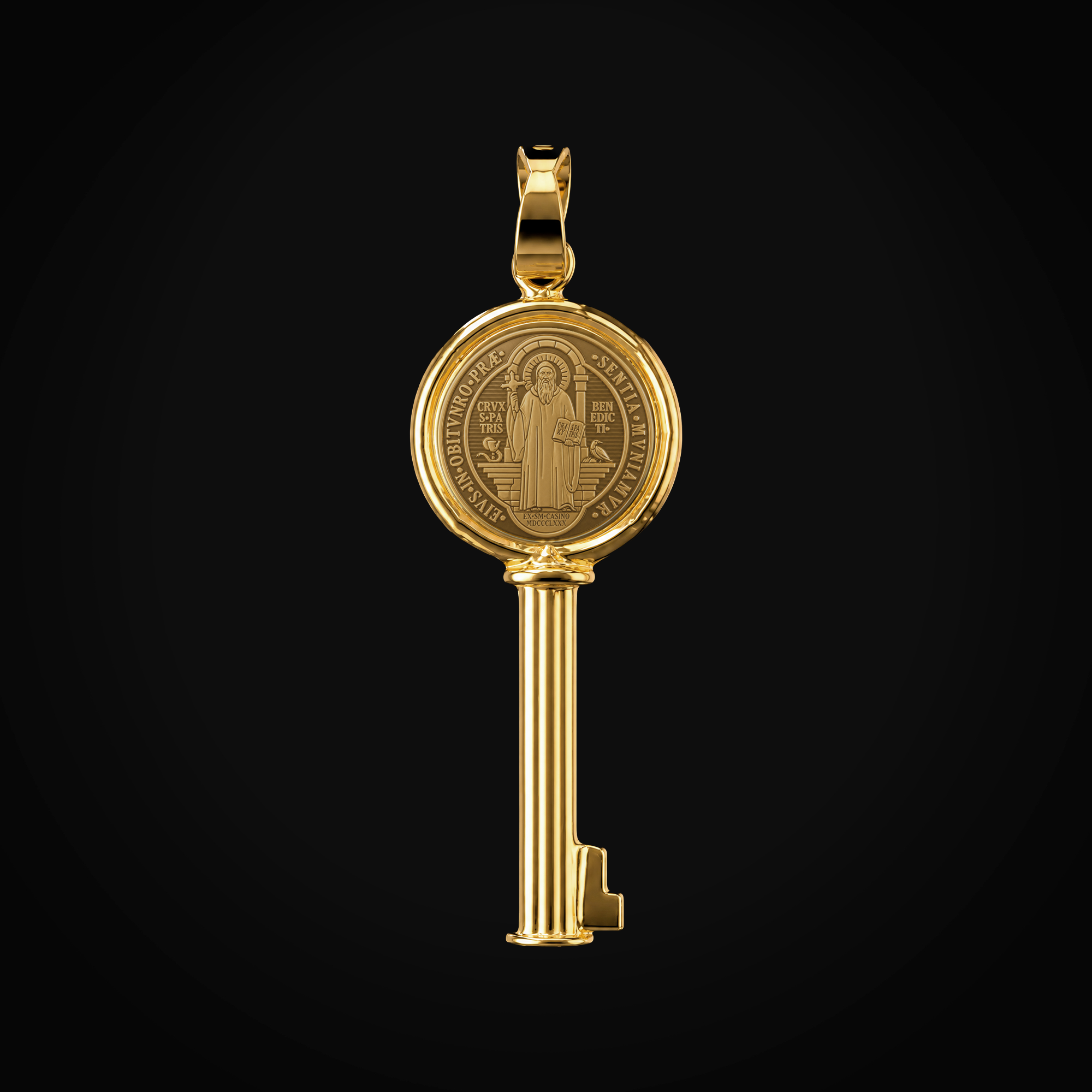 Dije 14k Llave Con Medalla San Benito Oro Amarillo + Estuche