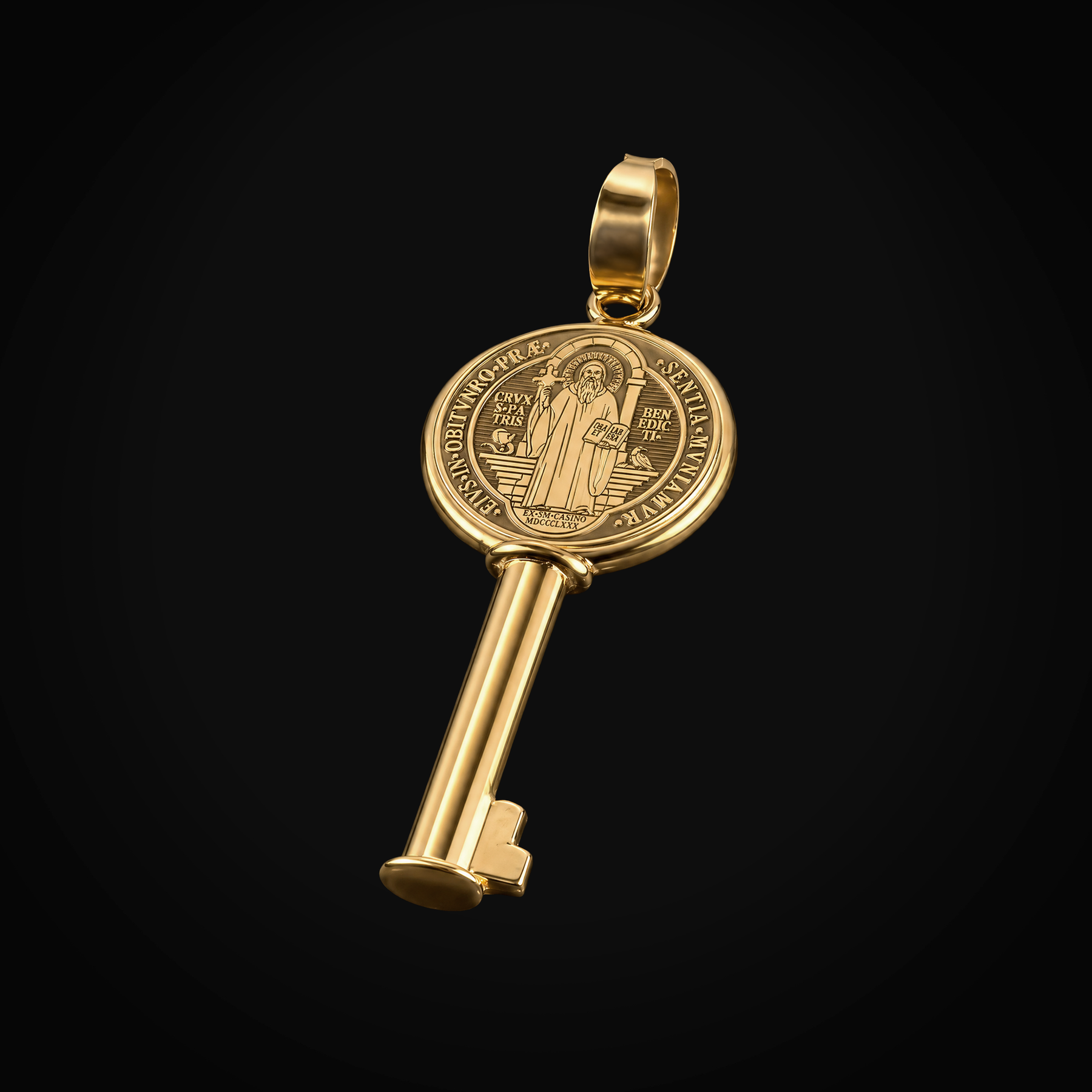 Dije 14k Llave Con Medalla San Benito Oro Amarillo + Estuche