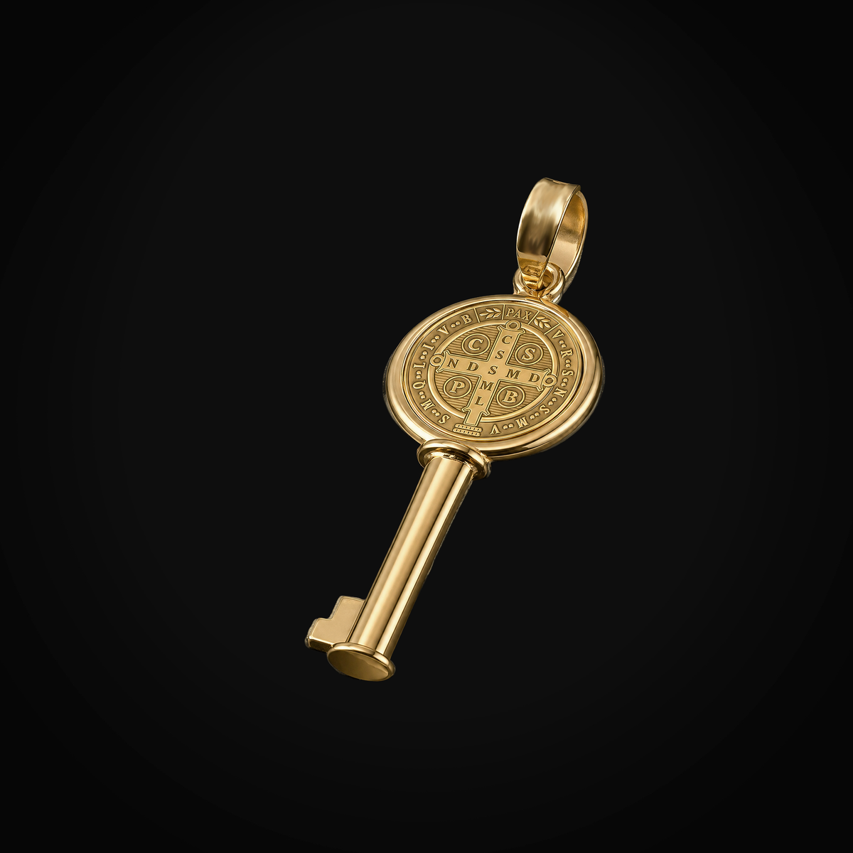 Dije 14k Llave Con Medalla San Benito Oro Amarillo + Estuche