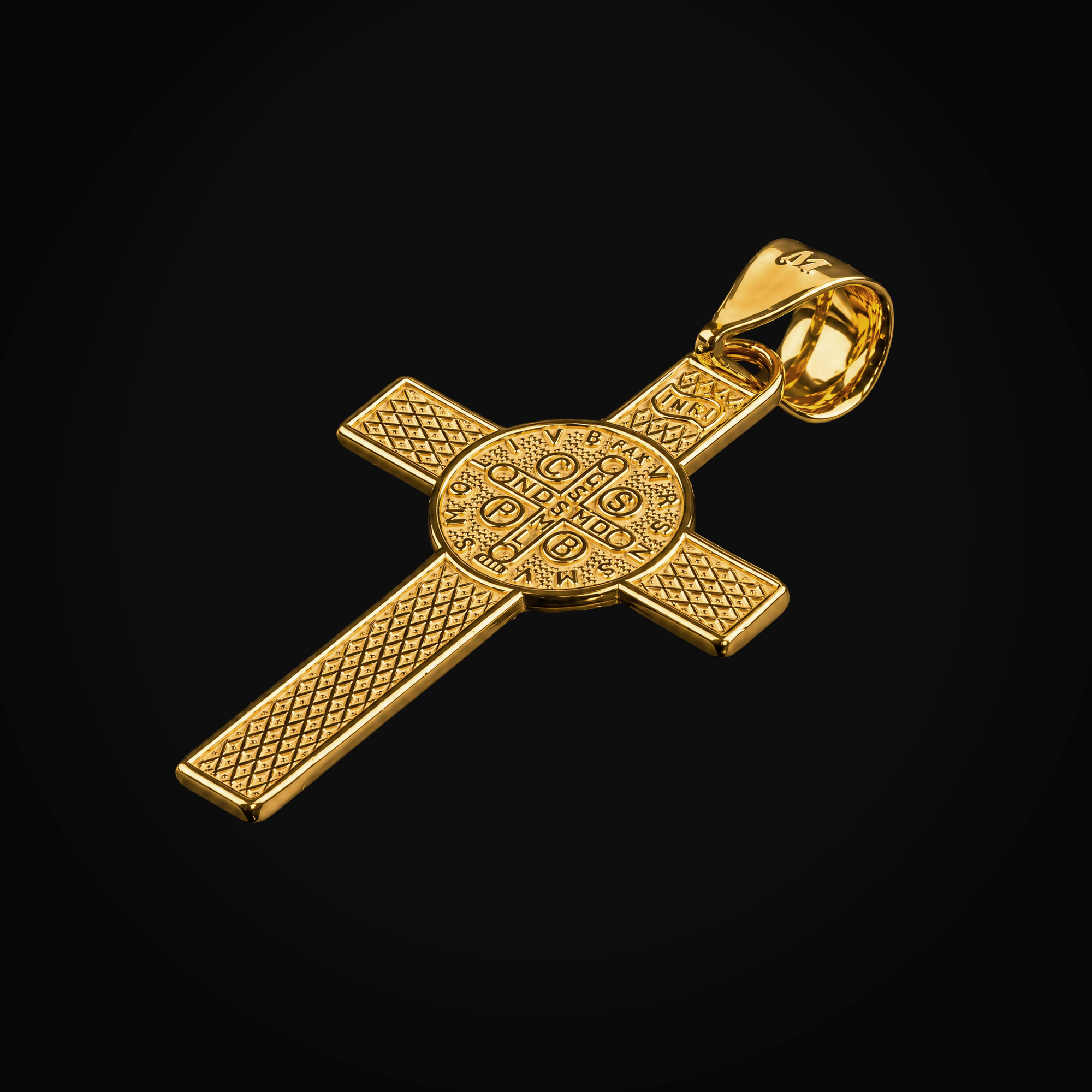 Dije 14k Cruz Con Medalla De San Benito Oro Amarillo + Estuche