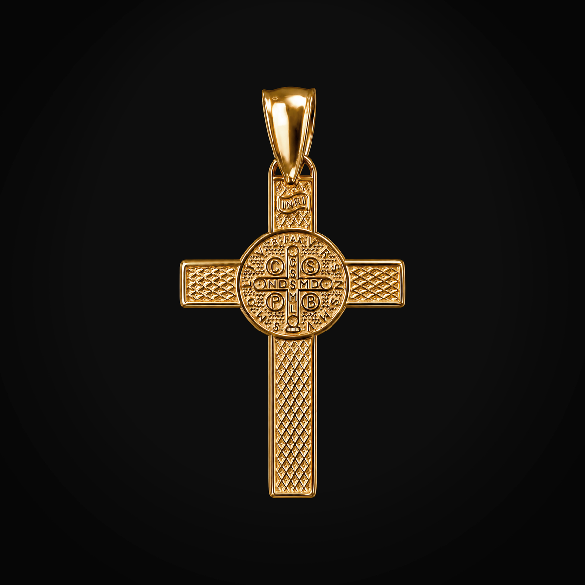 Dije 14k Cruz Con Medalla De San Benito Oro Amarillo + Estuche