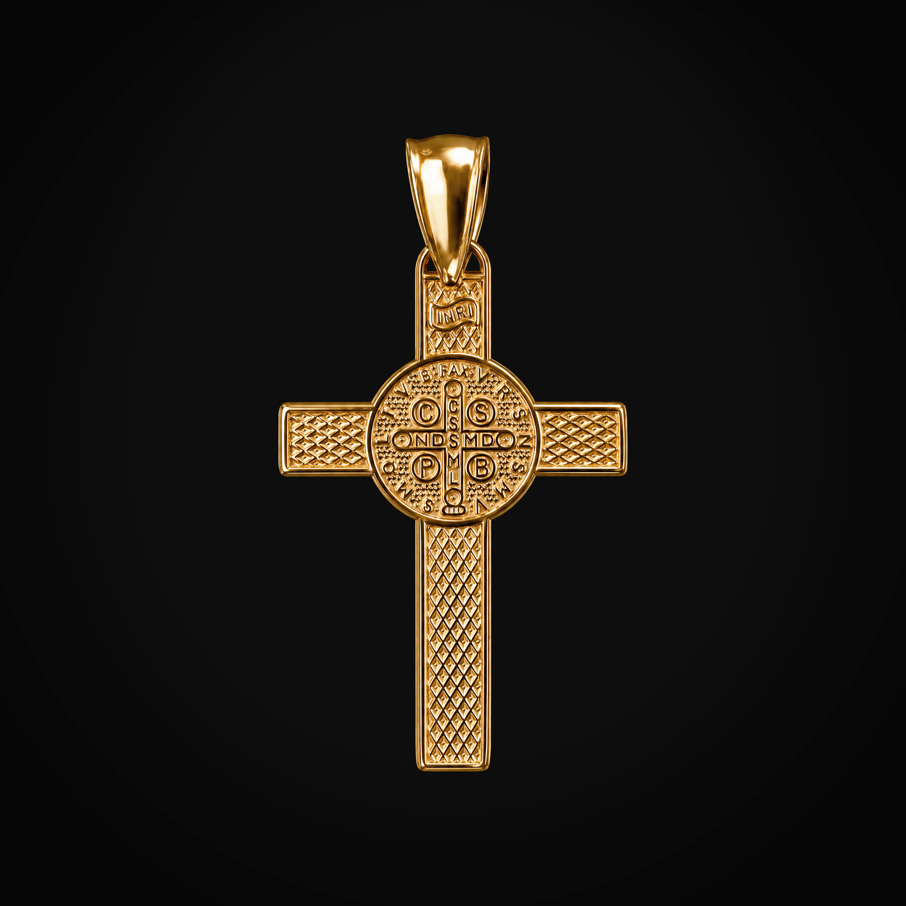 Dije 14k Cruz Con Medalla De San Benito Oro Amarillo + Estuche