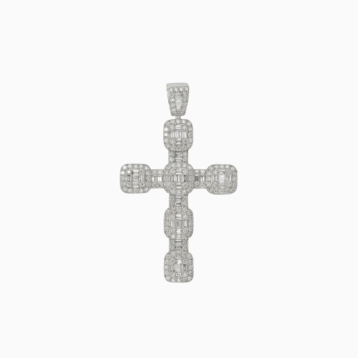 Dije Cruz Full Ice Oro Blanco 14k con Diamantes
