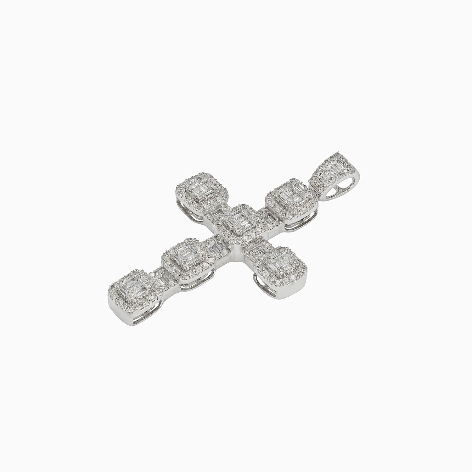 Dije Cruz Full Ice Oro Blanco 14k con Diamantes