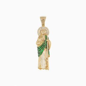 Dije San Judas Tadeo Oro Amarillo 14k con Diamantes