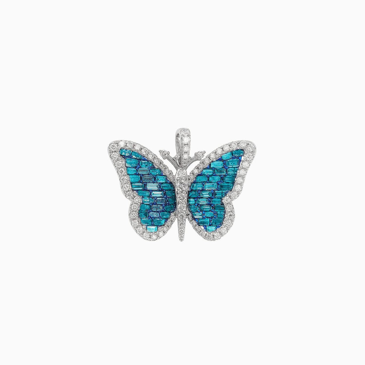 Dije Mariposa Oro Blanco 14k con Diamantes & Piedras Preciosas Color Azul