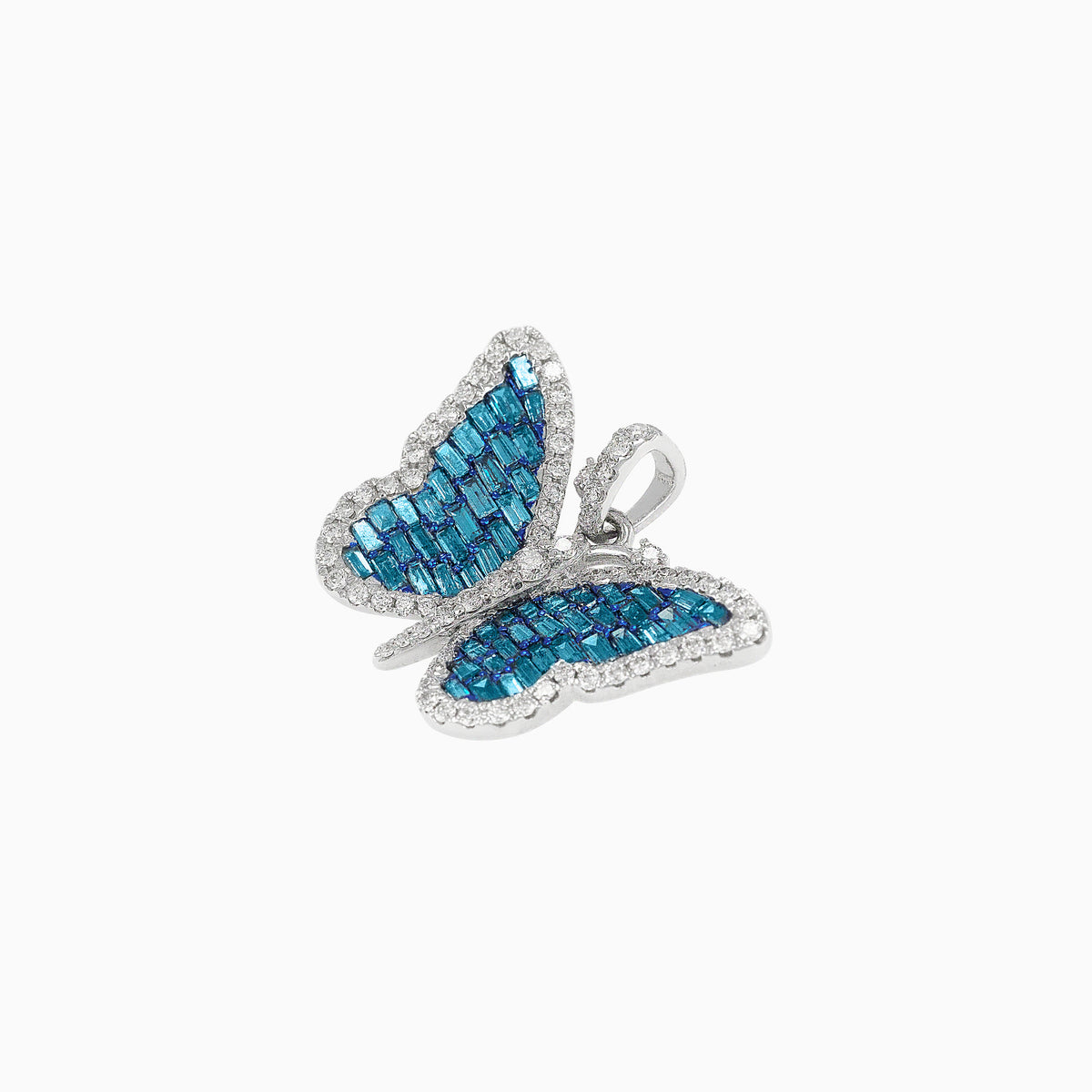 Dije Mariposa Oro Blanco 14k con Diamantes & Piedras Preciosas Color Azul