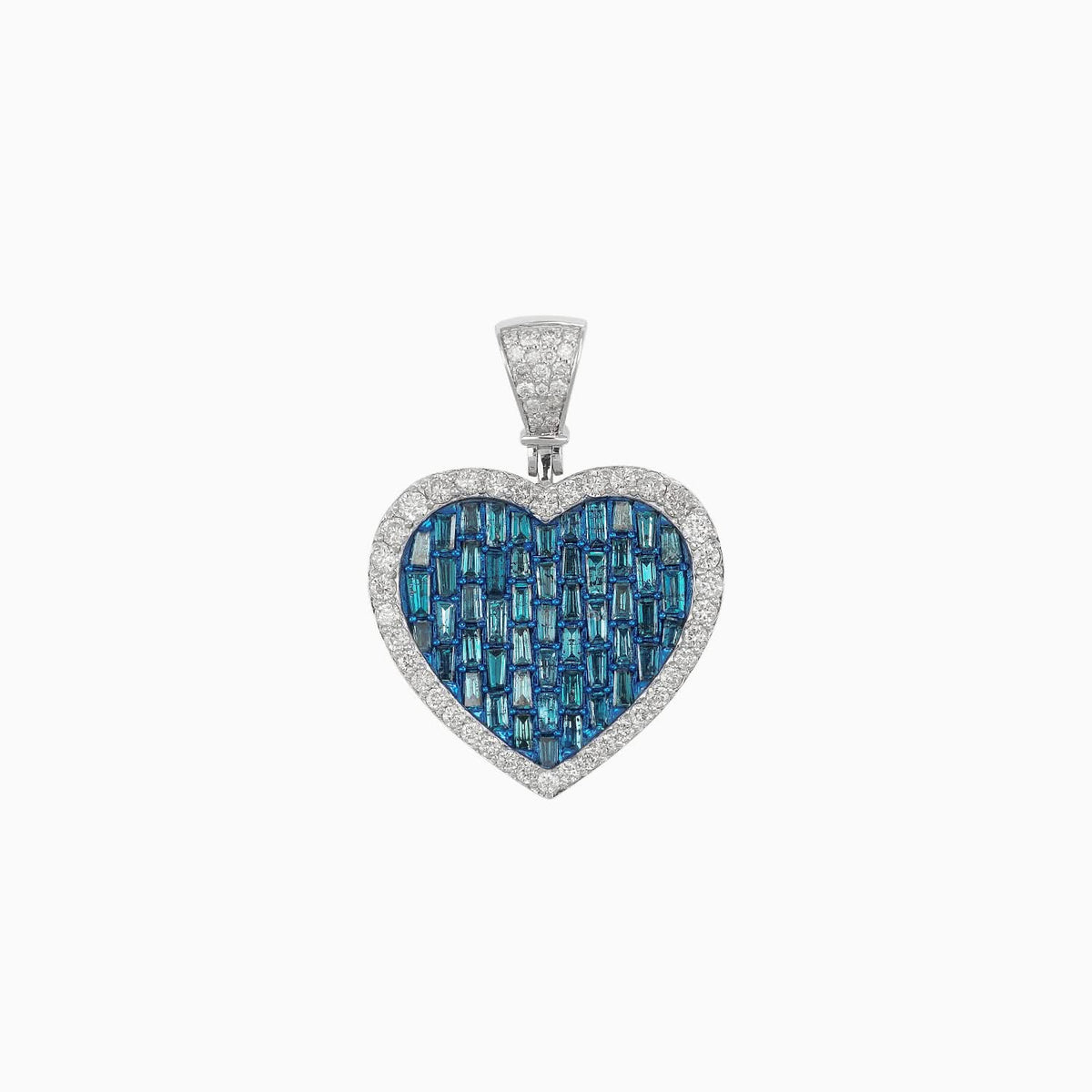 Dije Corazón Oro Blanco 14k con Diamantes & Piedras Preciosas Centrales Azules