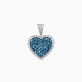Dije Corazón Oro Blanco 14k con Diamantes & Piedras Preciosas Centrales Azules