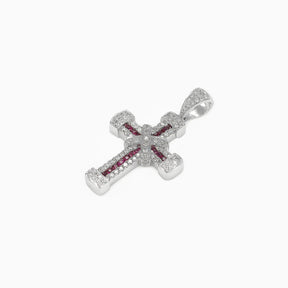 Dije Cruz X Central Oro Blanco 14k con Diamantes & Piedras Preciosas Color Rojo