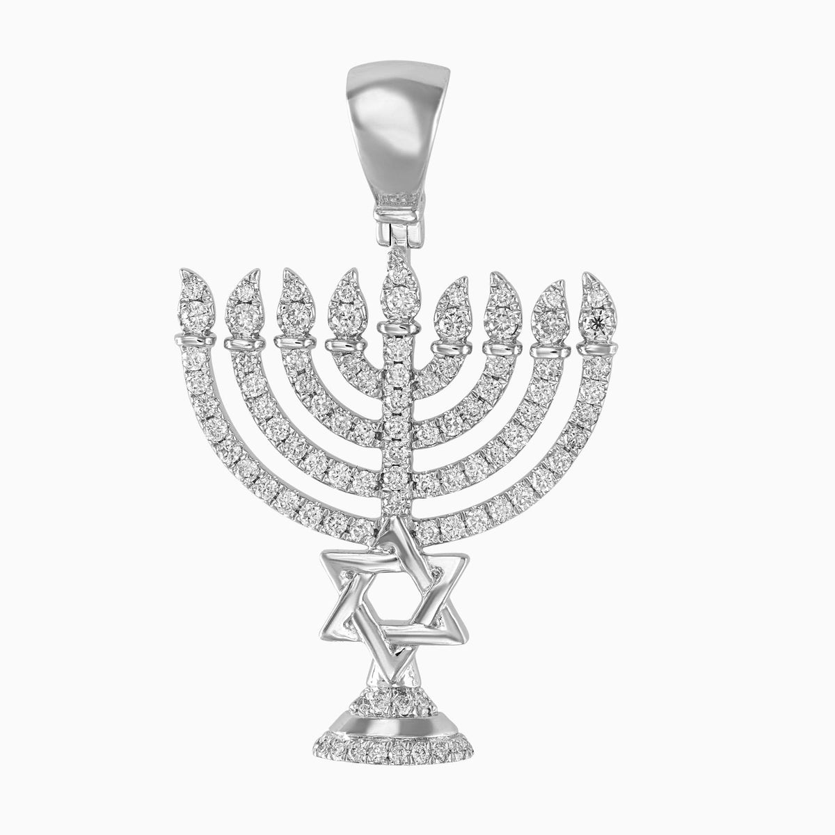 Dije "Menorah" con Estrella Israelita Full Ice 14k Oro Blanco con Diamantes