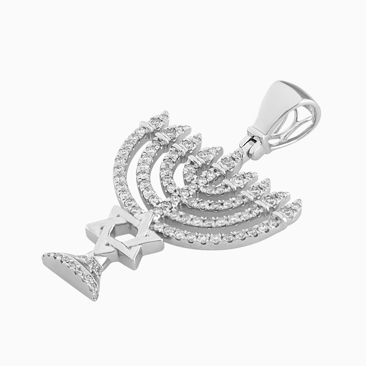 Dije "Menorah" con Estrella Israelita Full Ice 14k Oro Blanco con Diamantes