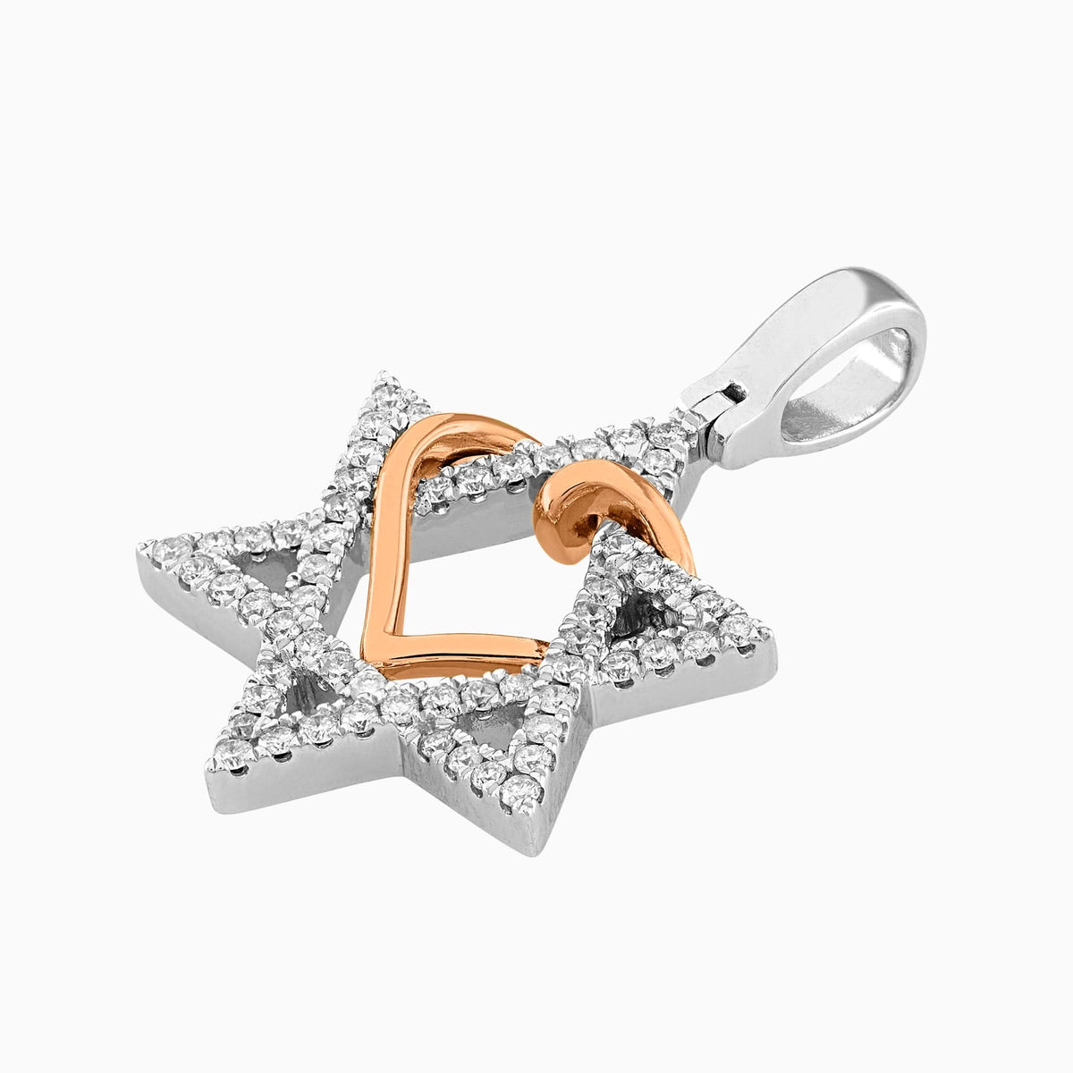 Dije Estrella de David con Corazón Oro Blanco & Rosa 14k con Diamantes