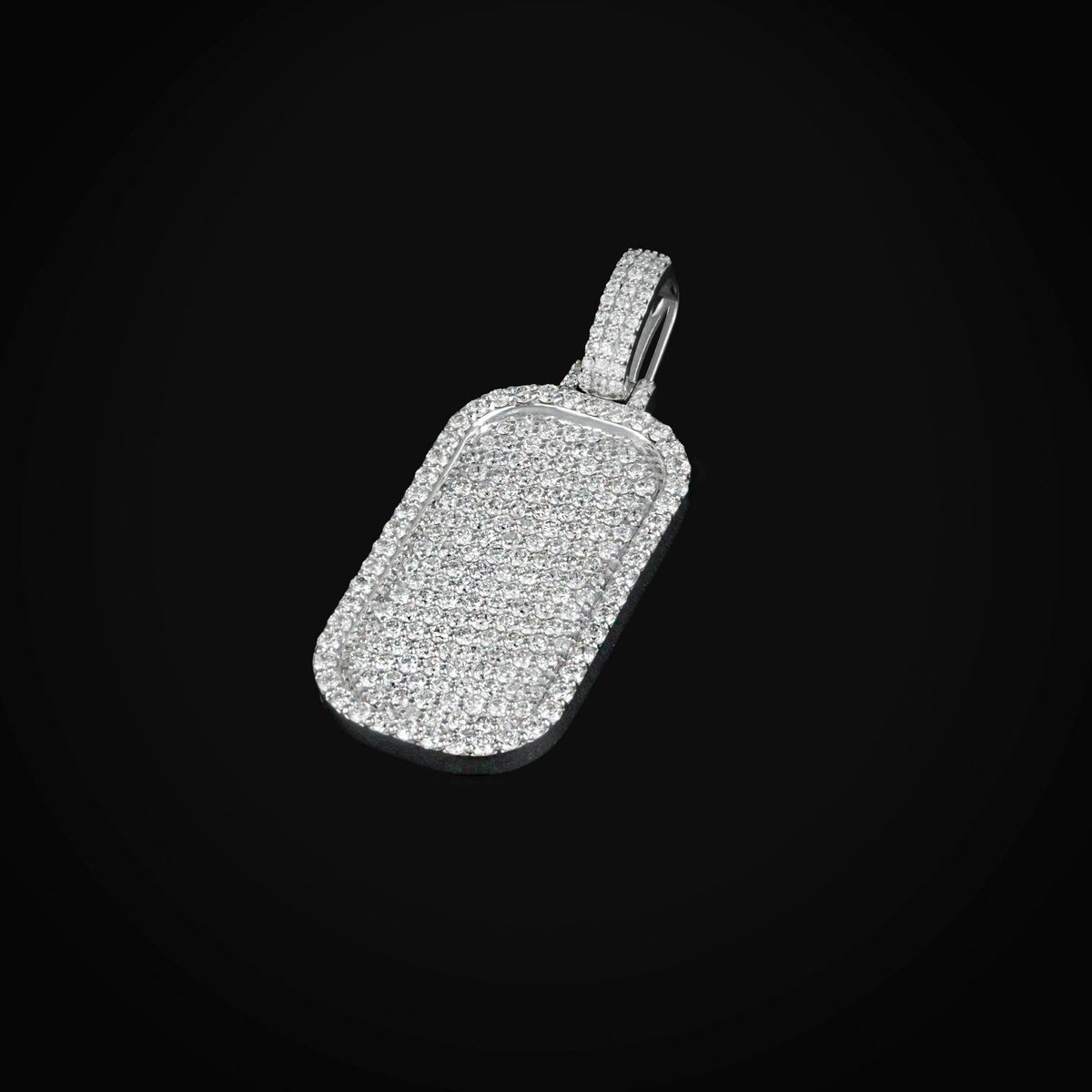 Dije Placa Militar Full Ice Oro Blanco 14k + Estuche