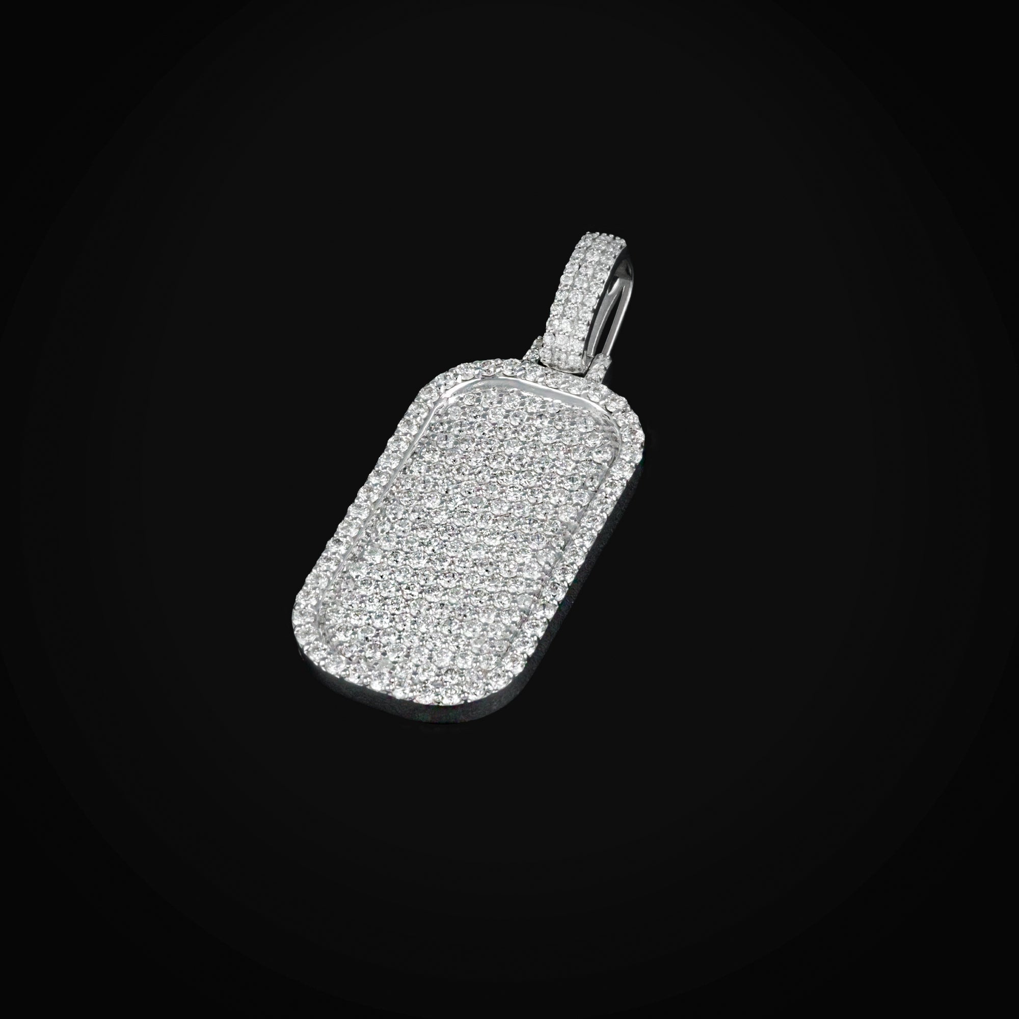 Dije Placa Militar Full Ice Oro Blanco 14k + Estuche