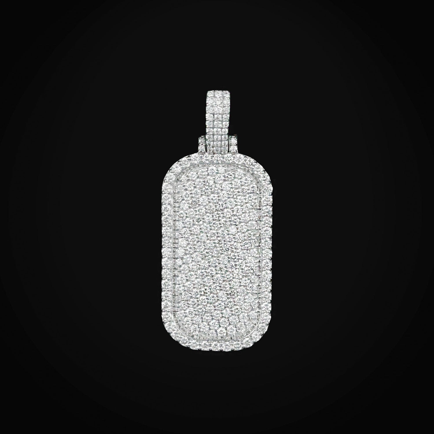 Dije Placa Militar Full Ice Oro Blanco 14k + Estuche