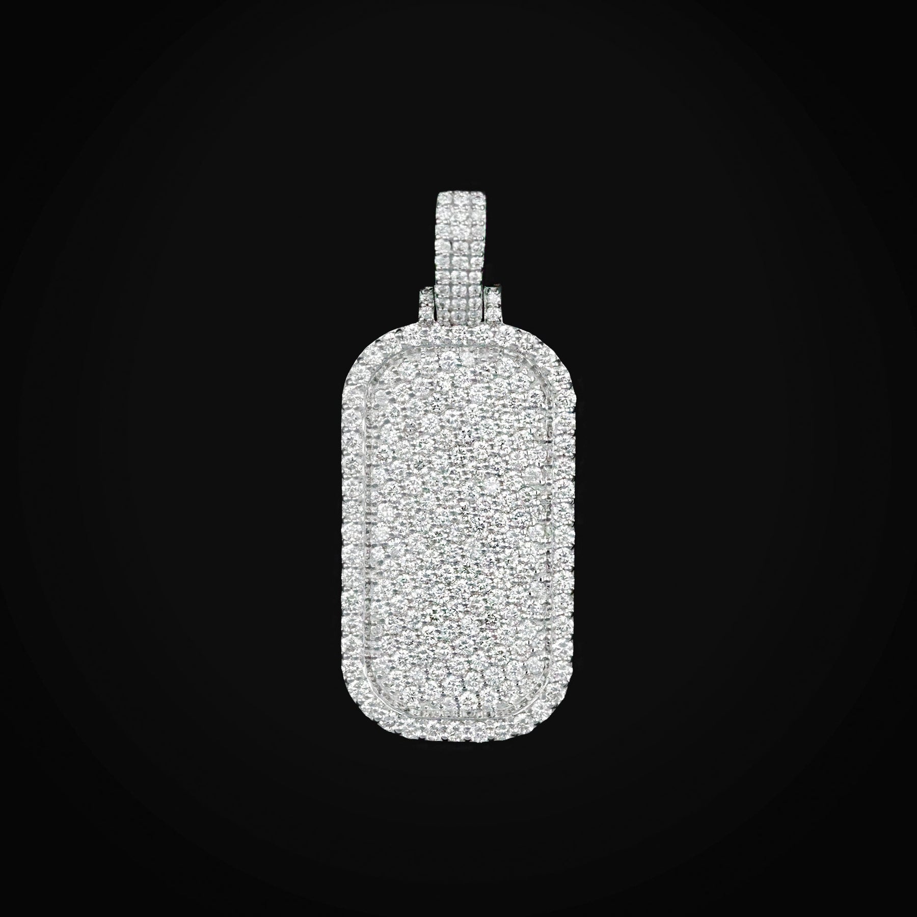 Dije Placa Militar Full Ice Oro Blanco 14k + Estuche