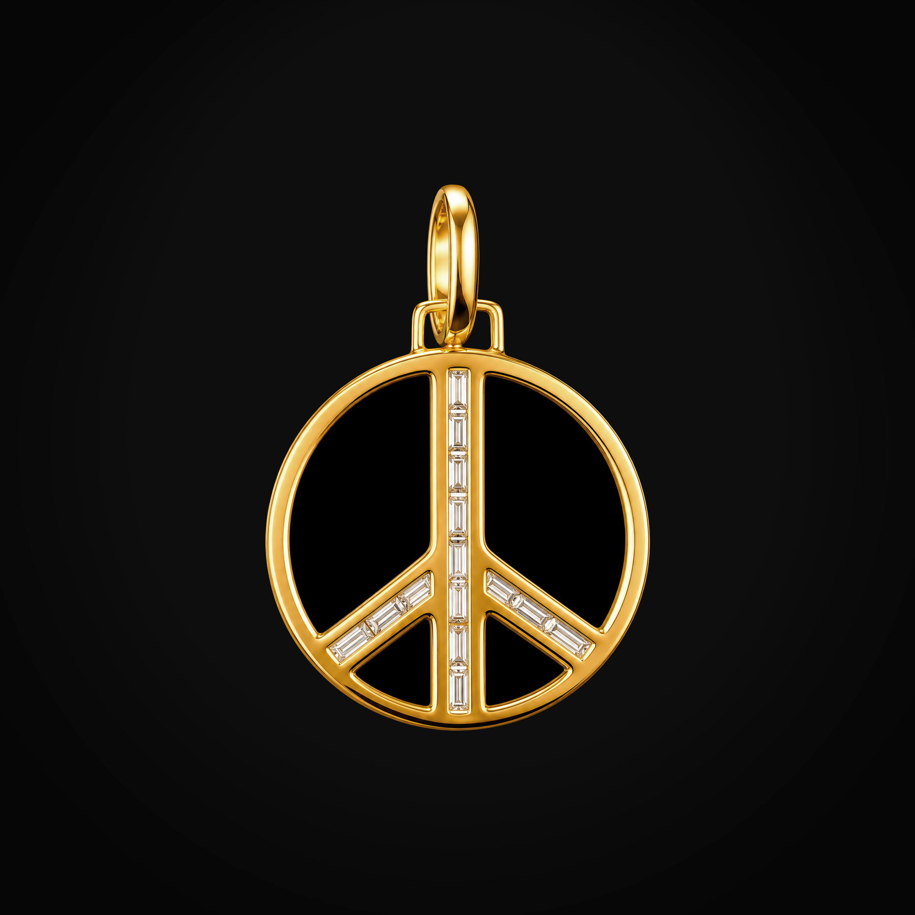 Dije 14k símbolo "Paz" Ambar Negro Tallado Oro Amarillo con Diamantes + Estuche