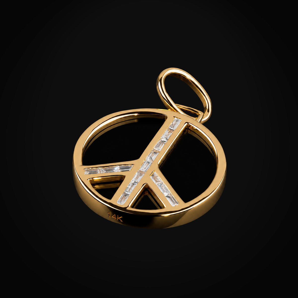 Dije 14k símbolo "Paz" Ambar Negro Tallado Oro Amarillo con Diamantes + Estuche