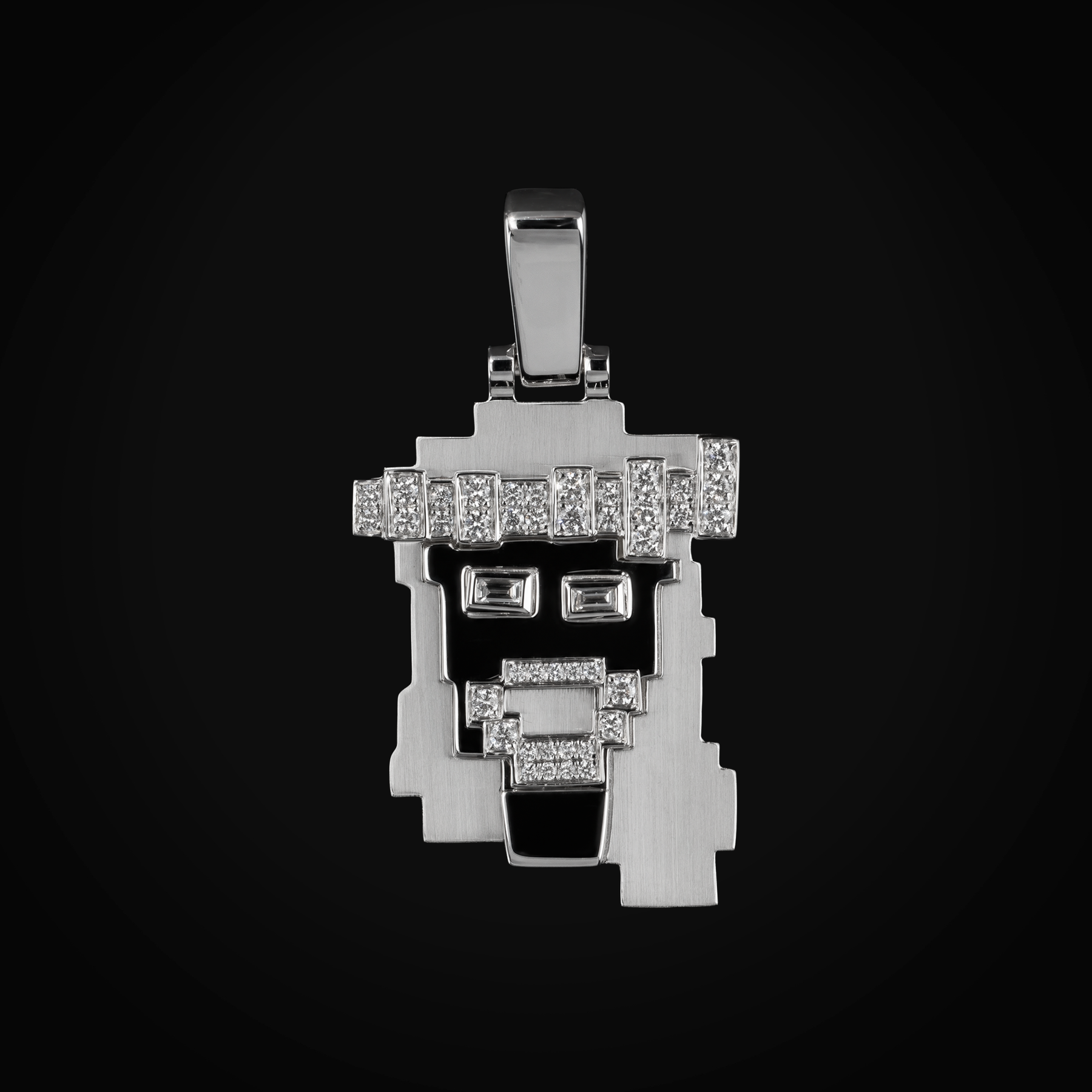 Dije 14k Divino Rostro 8 Bits Oro Blanco con Diamantes + Estuche