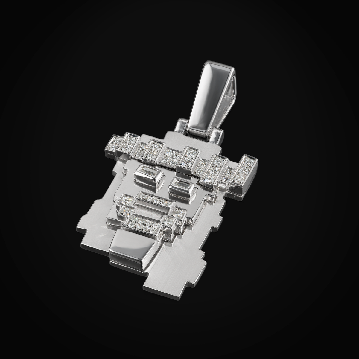 Dije 14k Divino Rostro 8 Bits Oro Blanco con Diamantes + Estuche