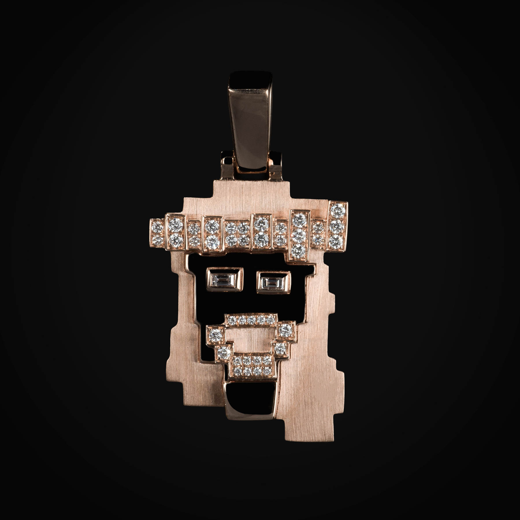 Dije 14k Divino Rostro 8 Bits Oro Rosa con Diamantes De Mina Corte Brillante Y Baguette + Estuche