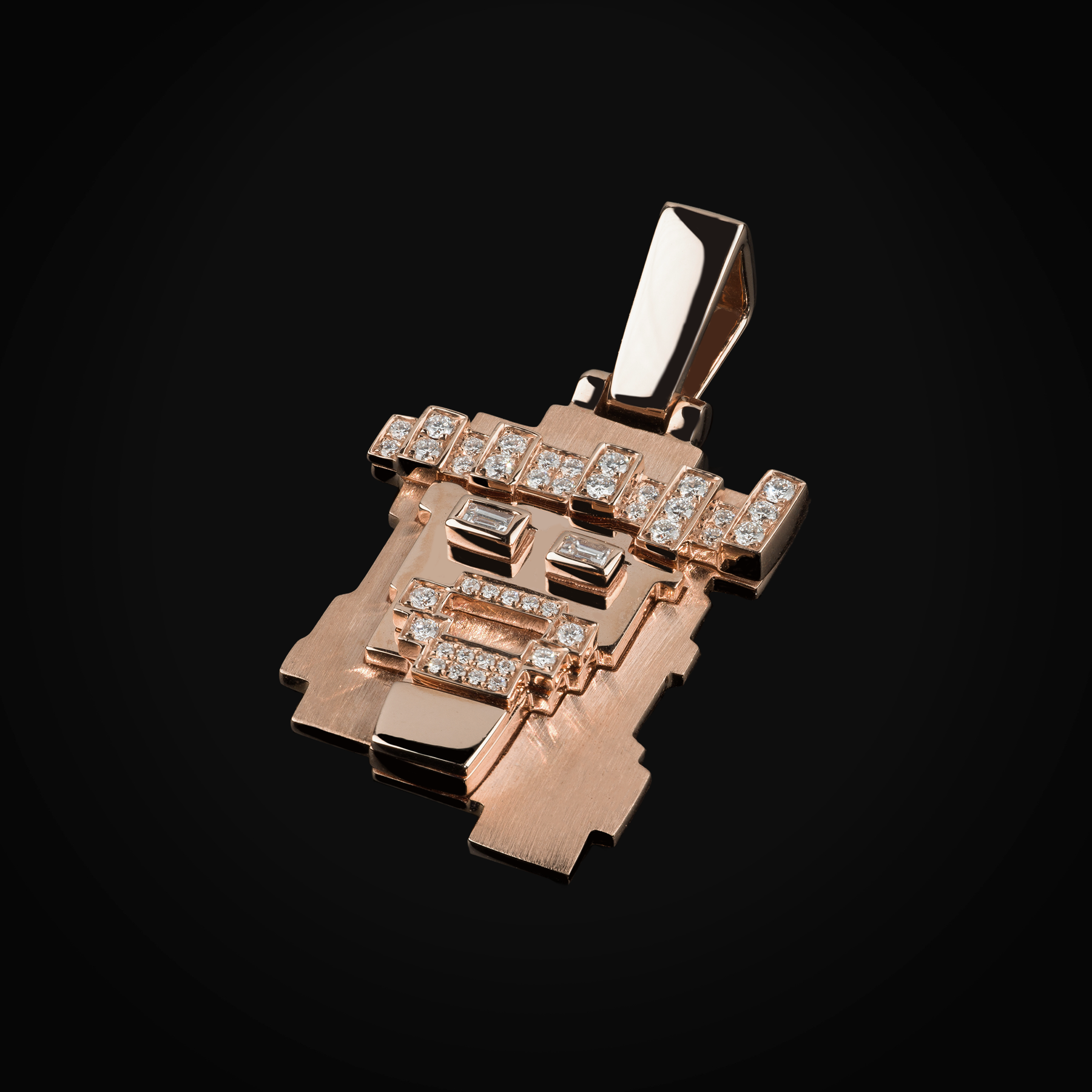 Dije 14k Divino Rostro 8 Bits Oro Rosa con Diamantes De Mina Corte Brillante Y Baguette + Estuche