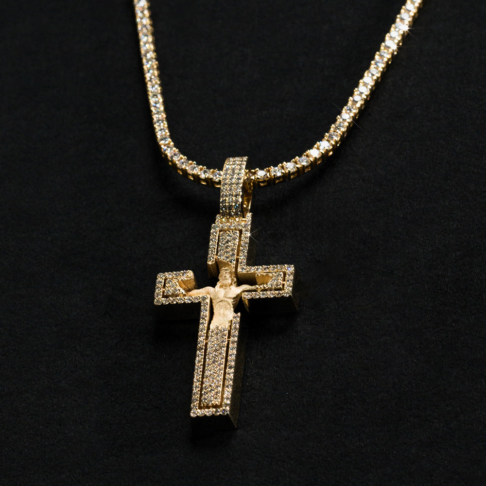 Dije Cruz con Diamantes y Cuerpo de Cristo Mateado 14k (No incluye cadena)
