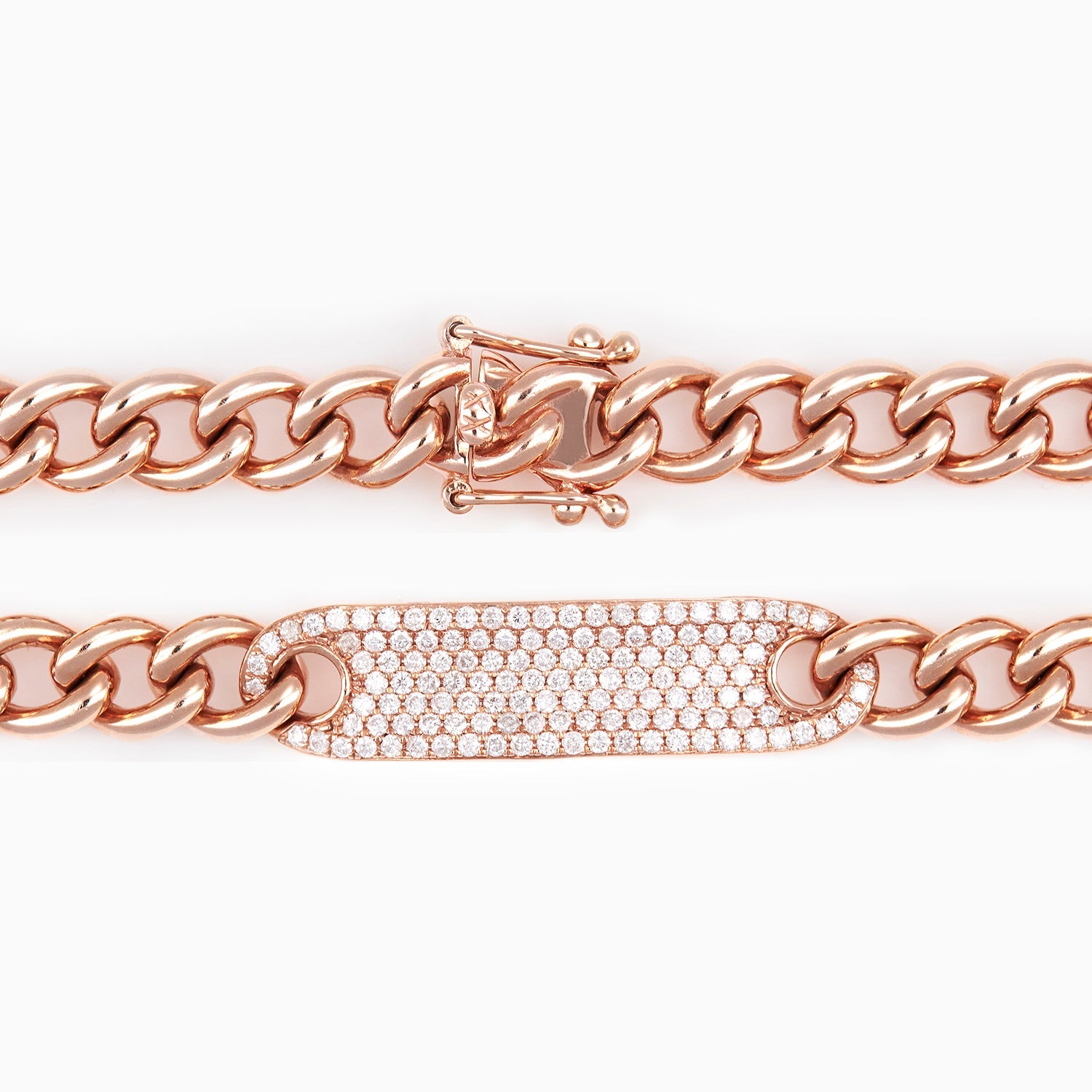 Esclava de Oro Rosa 14k Tejido Barbado con Diamantes