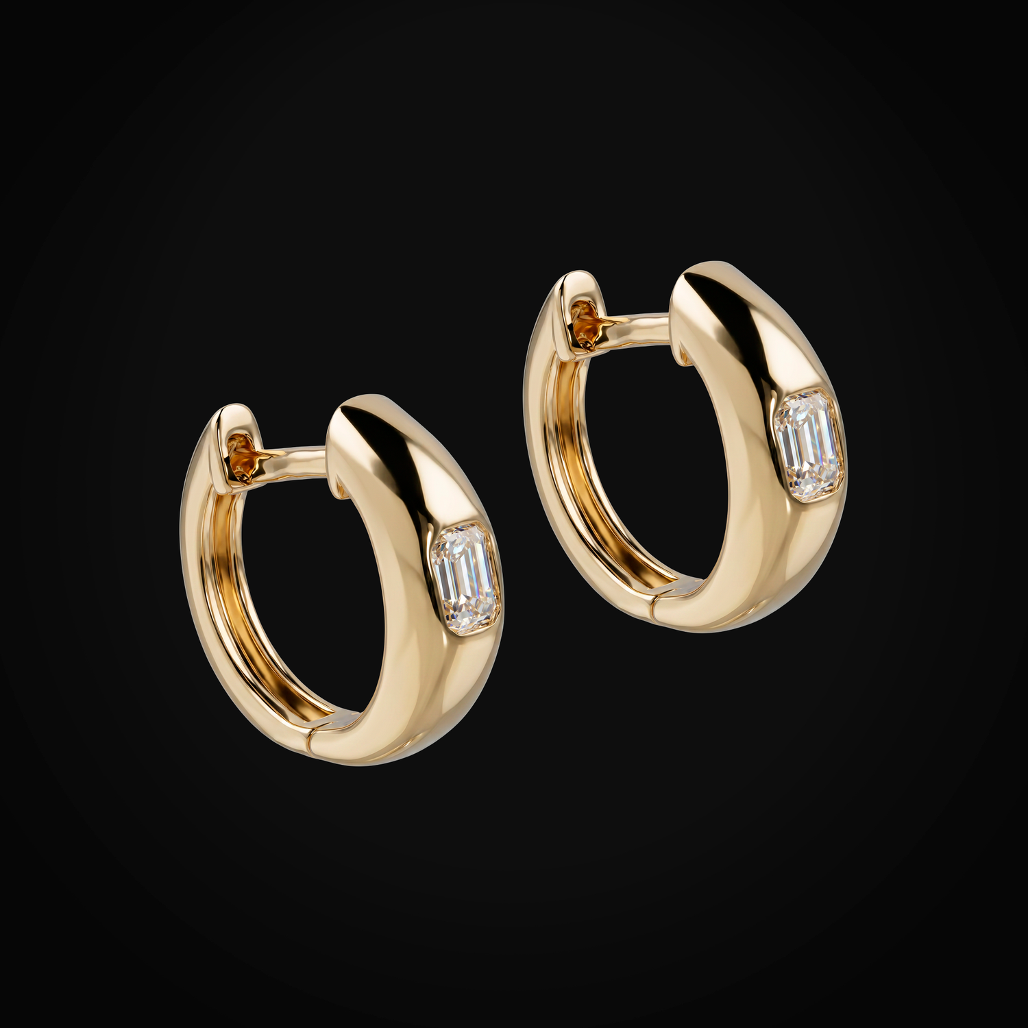 Huggies 14k Oro Amarillo Con Diamante Central + Estuche